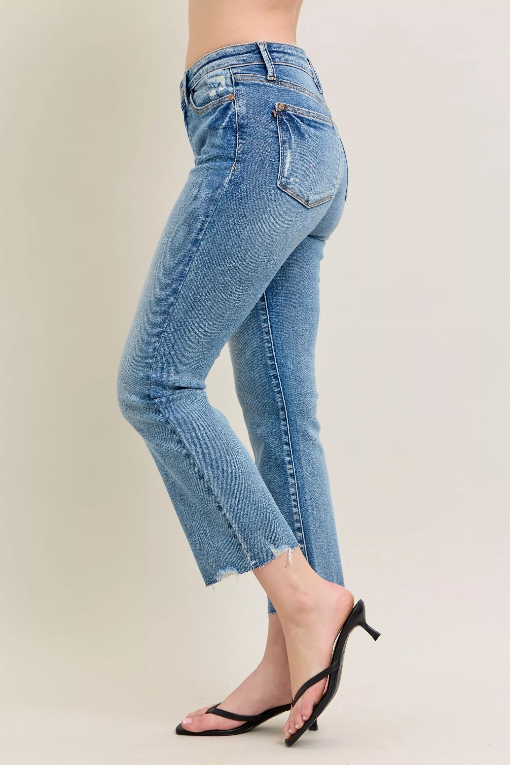 Judy Blue Mr Vintage Wash Destroy Hem Kick Flare Jeans Secondary image