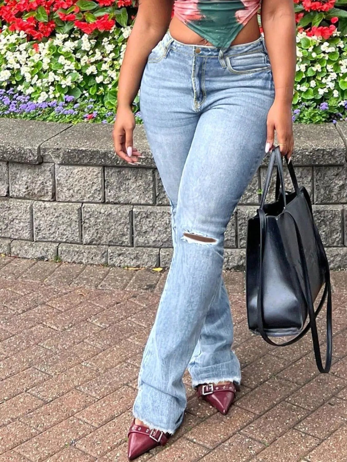 Ripped Knee Flare Jeans Secondary image