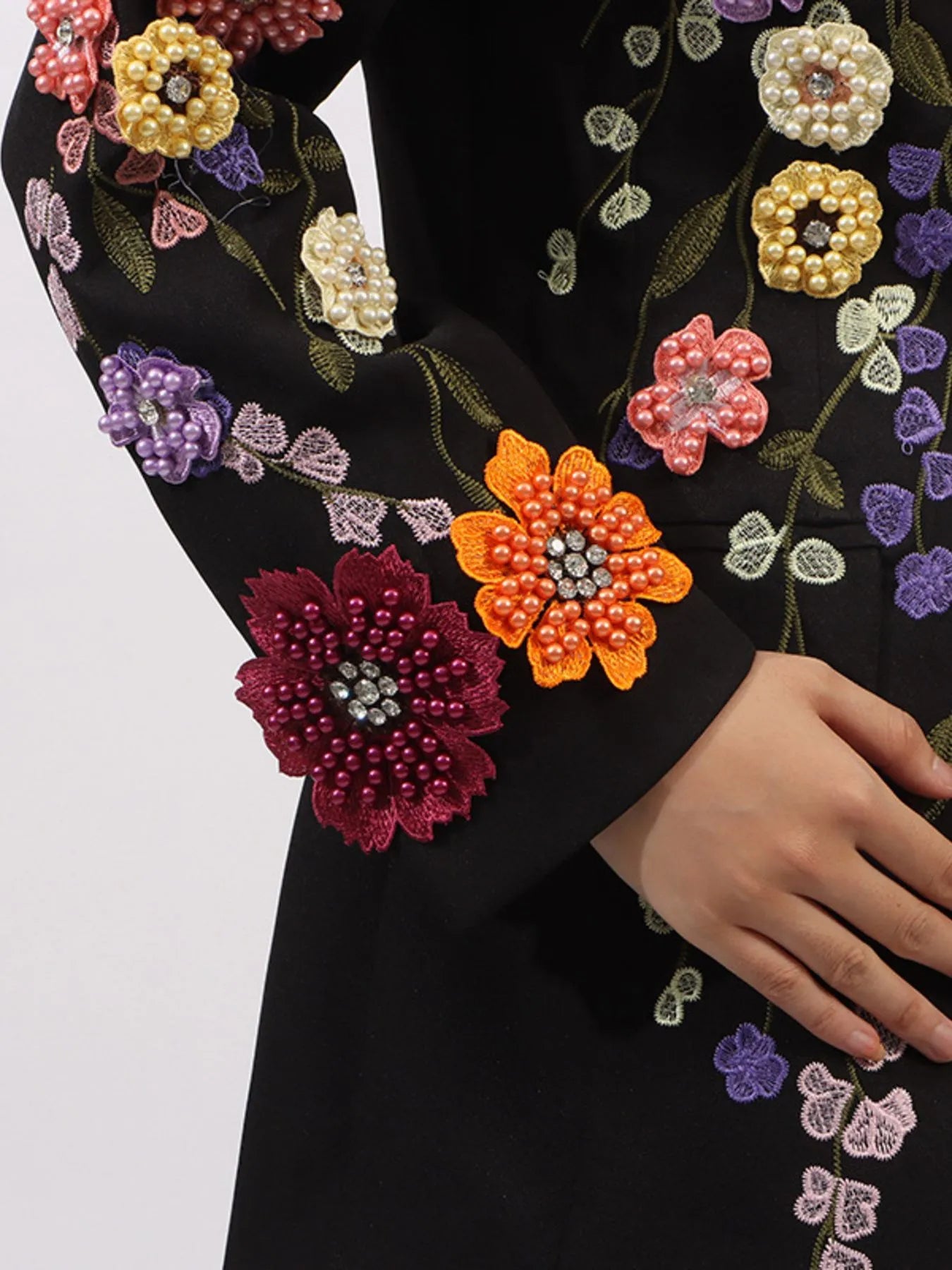 Pearl Detail Flower Lapel Collar Blazer Secondary image