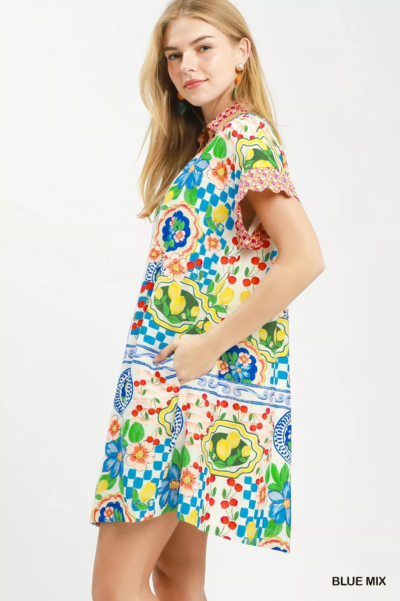 Umgee Mediterranean Print Dress with Contrast Printed Trim Secondary image