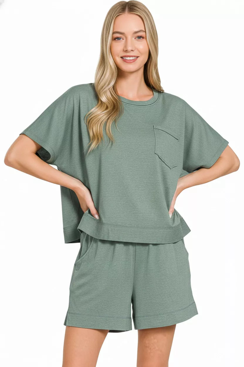 Zenana Exposed Seam Boxy Top & Shorts Set Secondary image