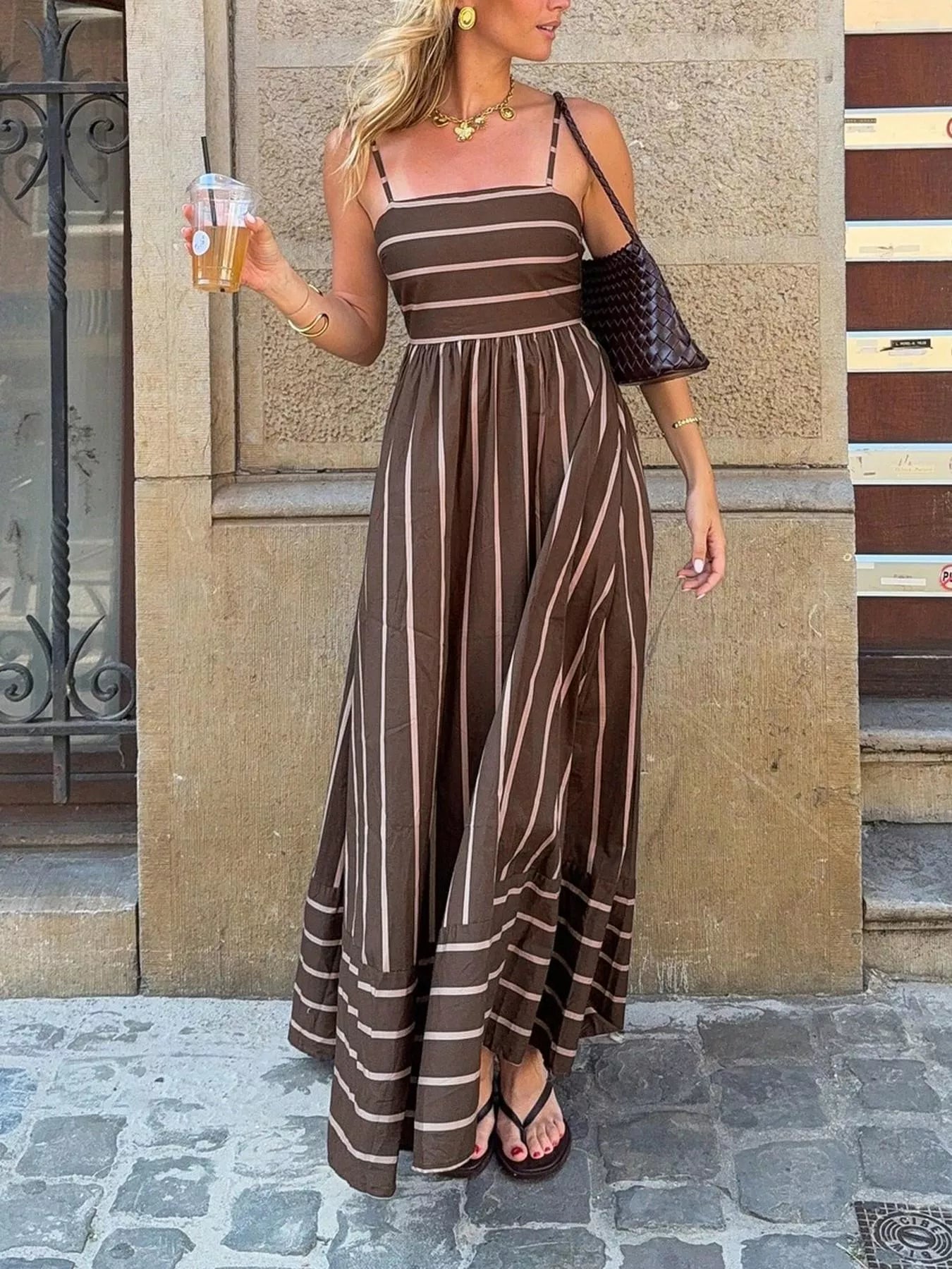 Cutout Back Striped Maxi Dress Secondary image