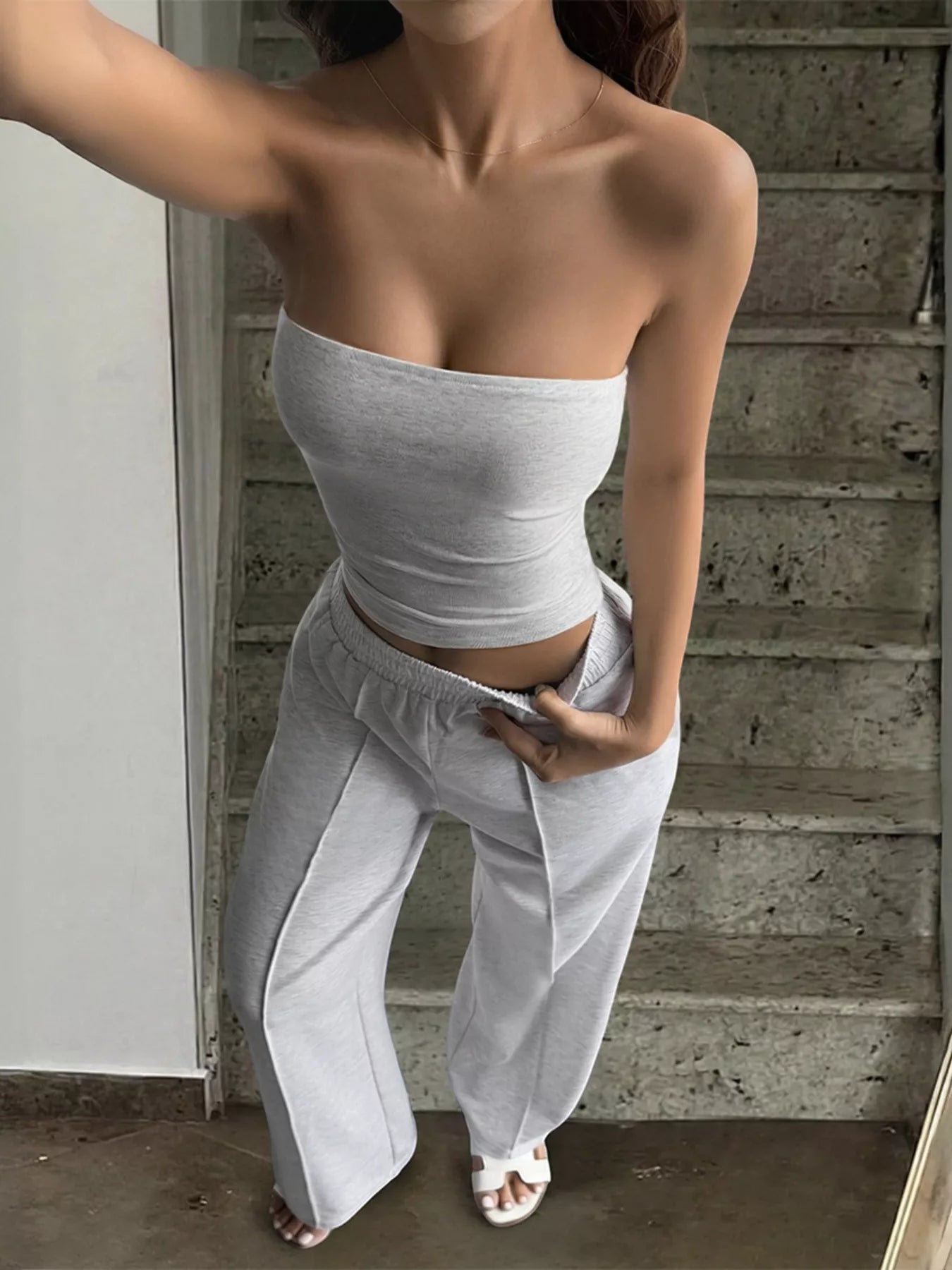 Tube Top and Wide Leg Pants Set Secondary image