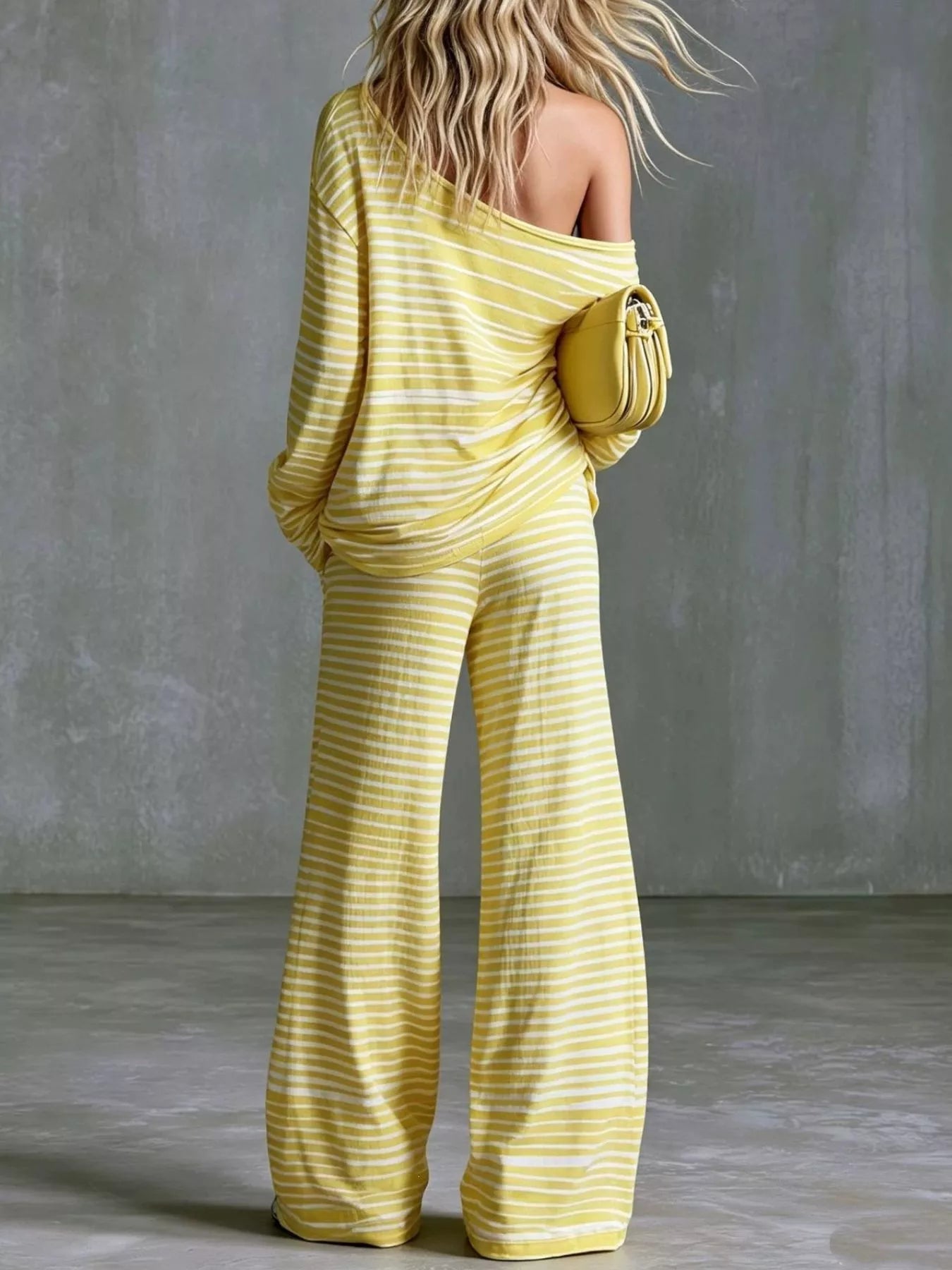 Striped Boat Neck Top and Pants Set Secondary image