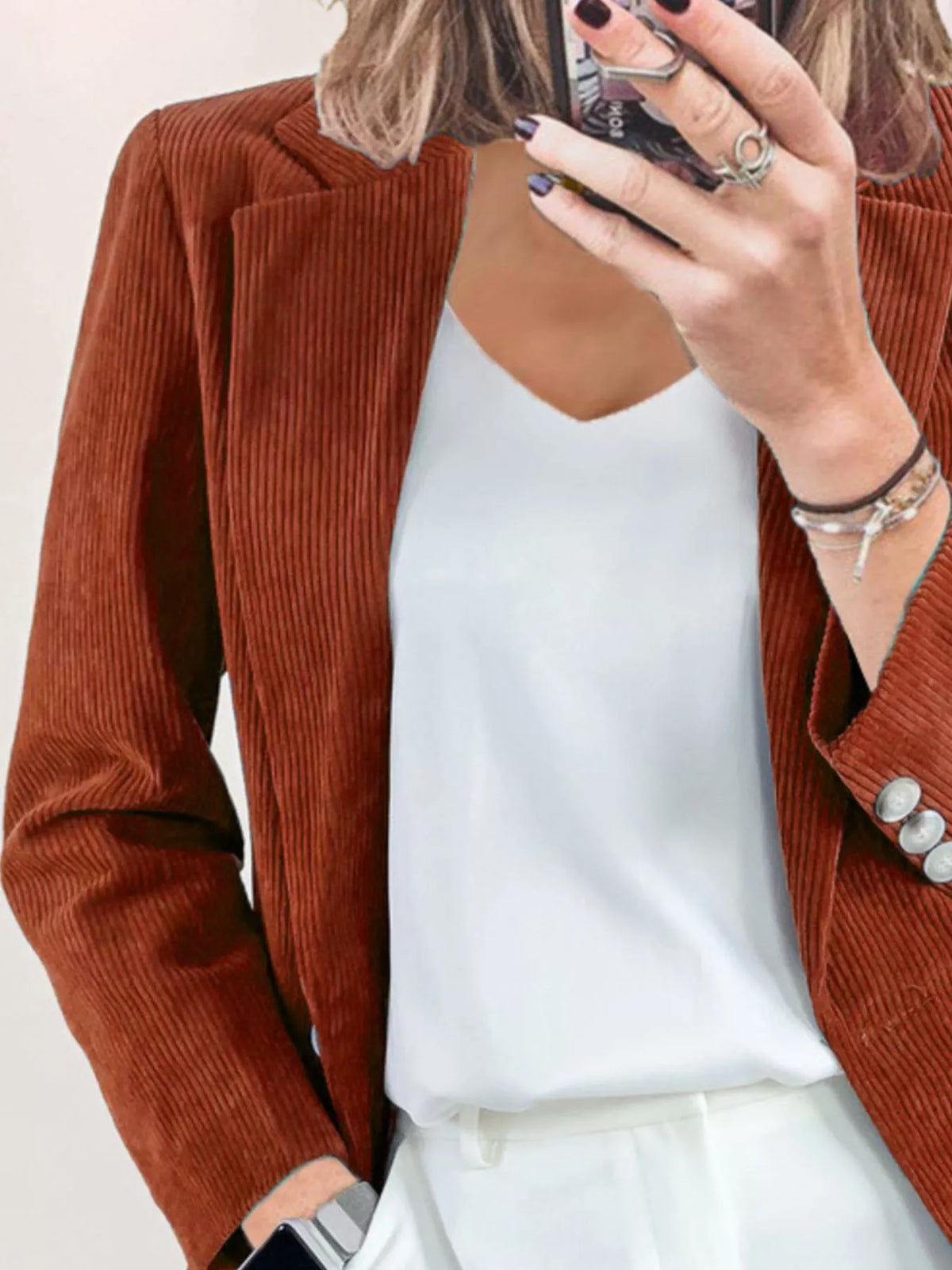 Corduroy Lapel Collar Casual Blazer - photo 8