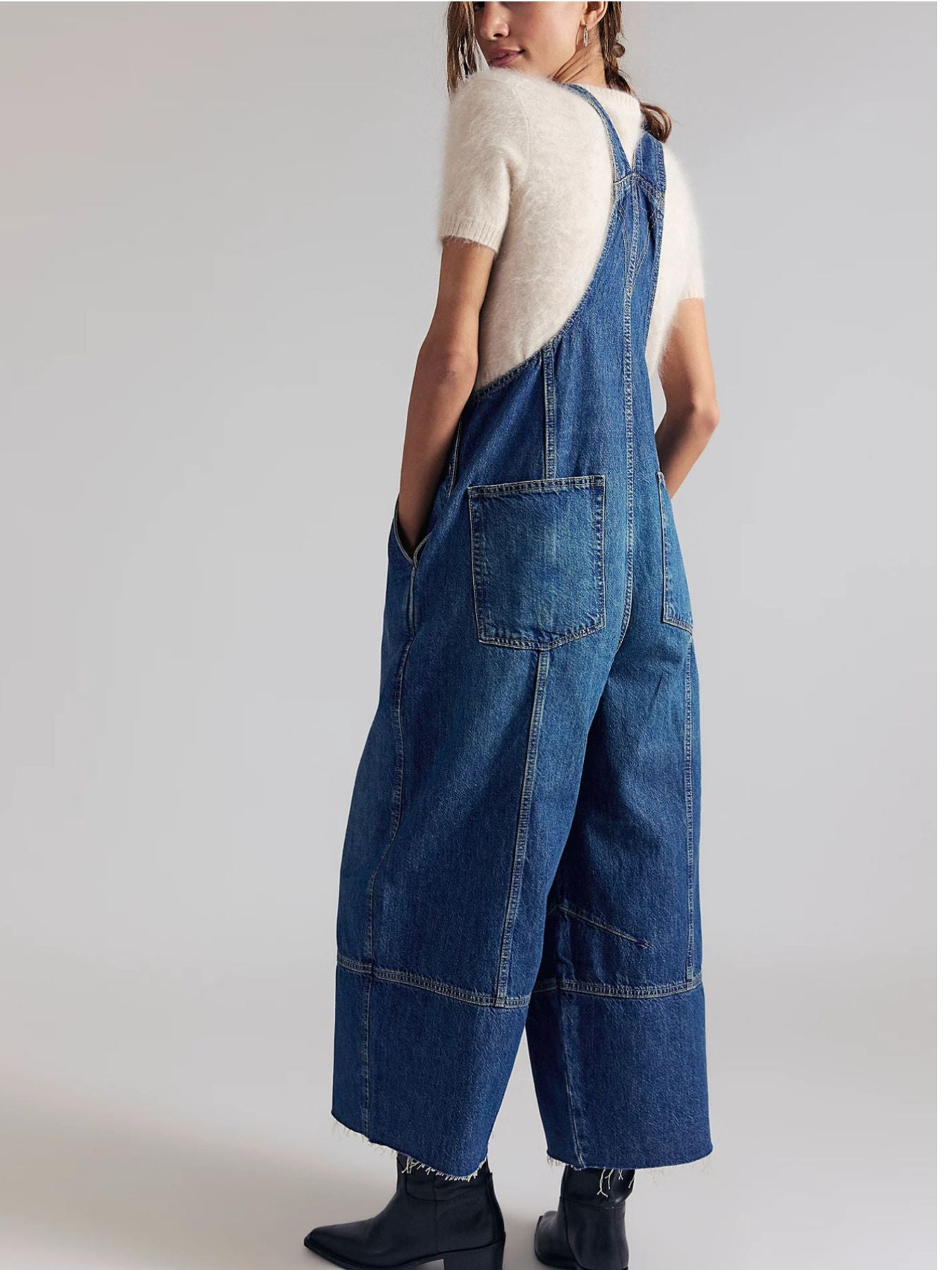 Raw Hem Wide-Leg Denim Overalls Secondary image