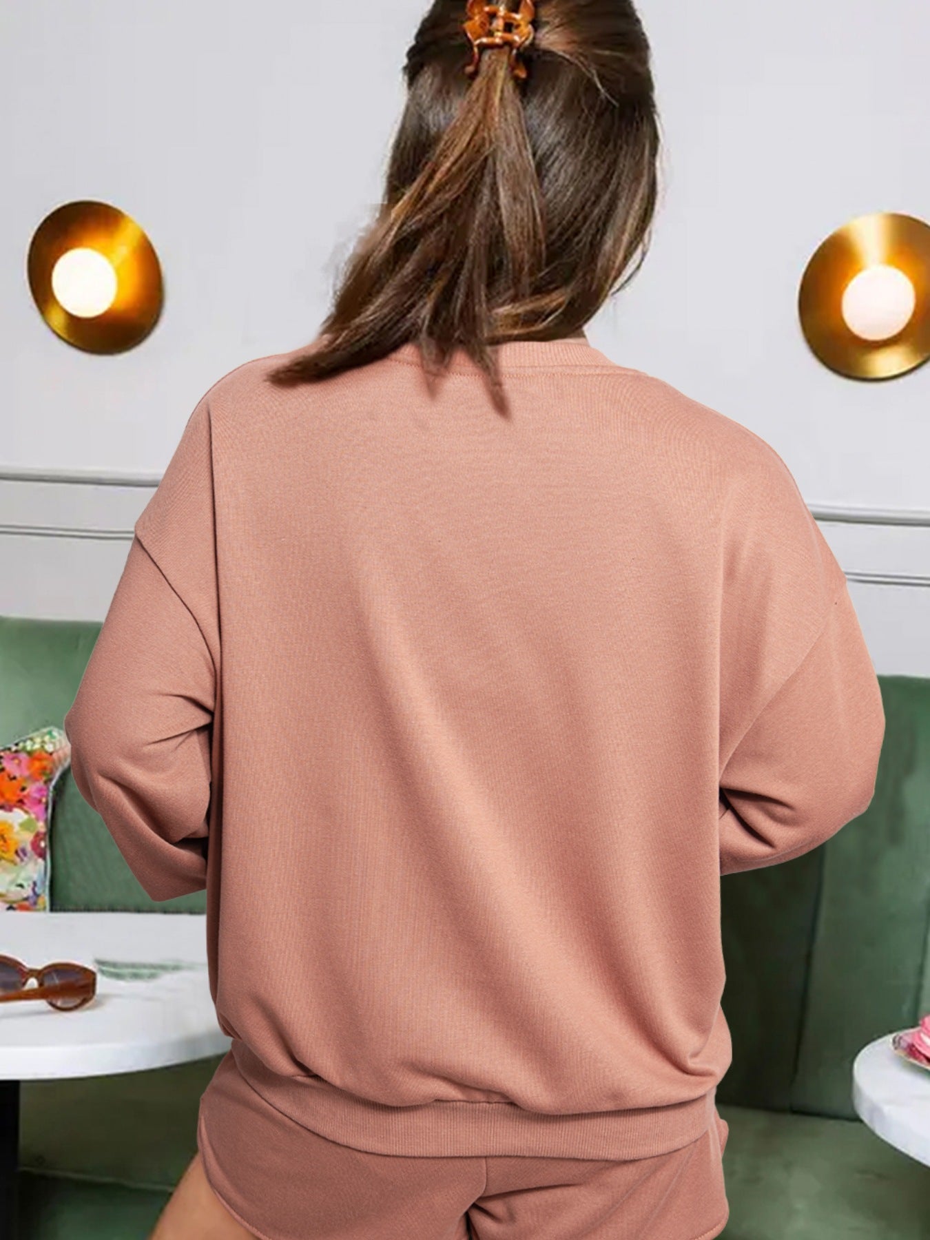 COFFEE Round Neck Sweatshirt and Shorts Set Secondary image