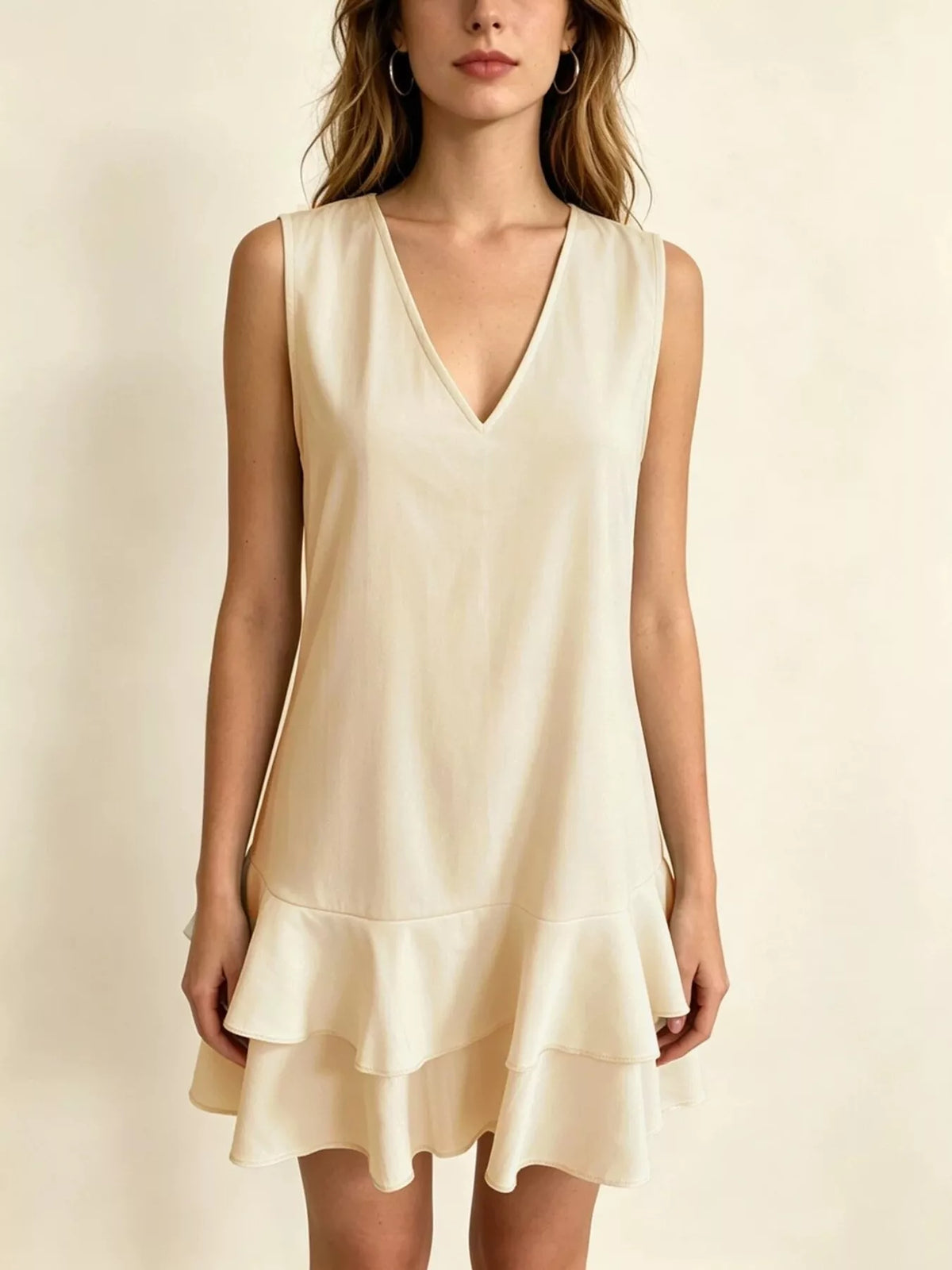 Full Size Sleeveless V-Neck Tiered Ruffle Mini Dress Plus Size - photo 1