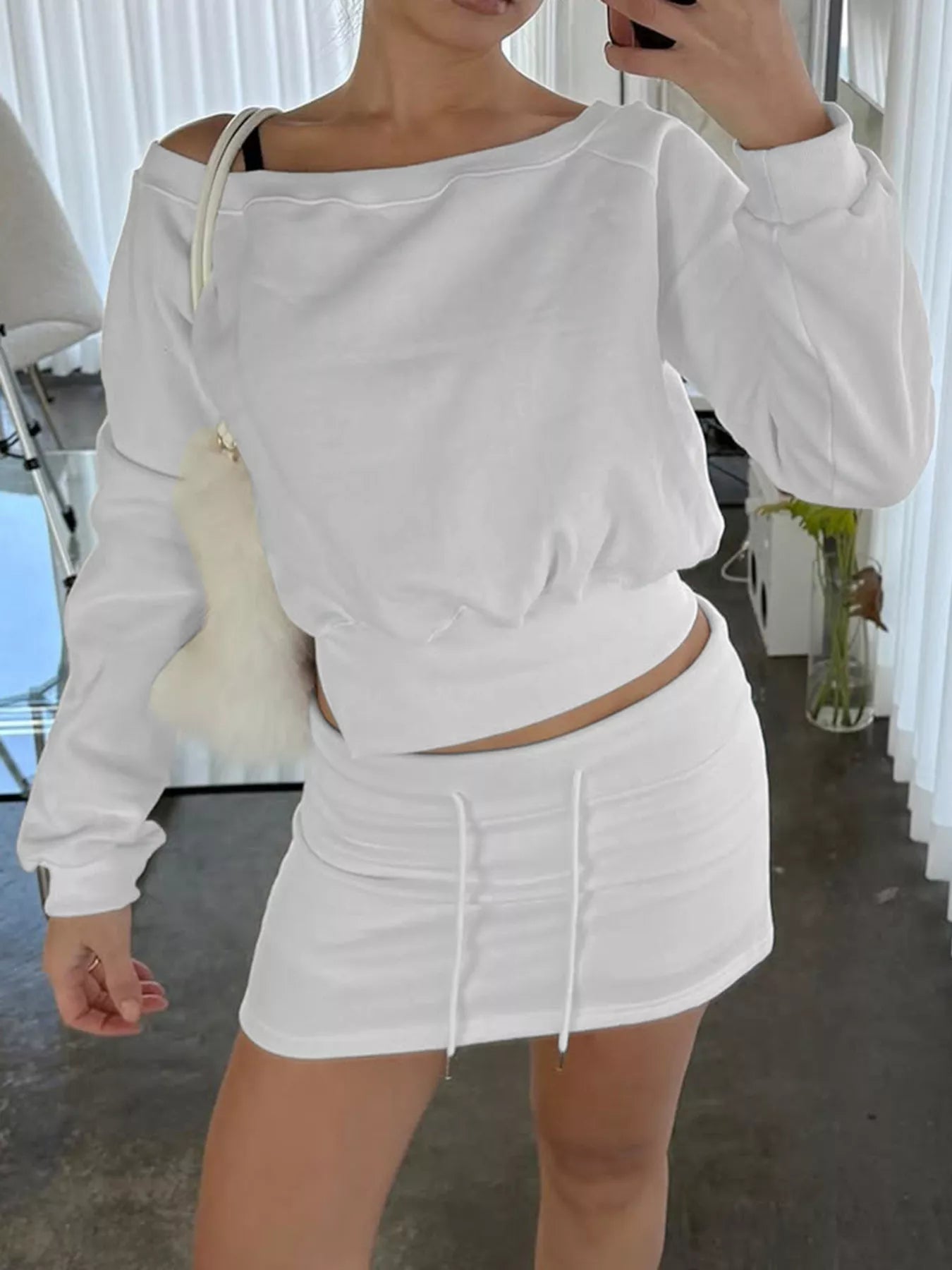 Boat Neck Sweatshirt and Mini Skirt Set Secondary image