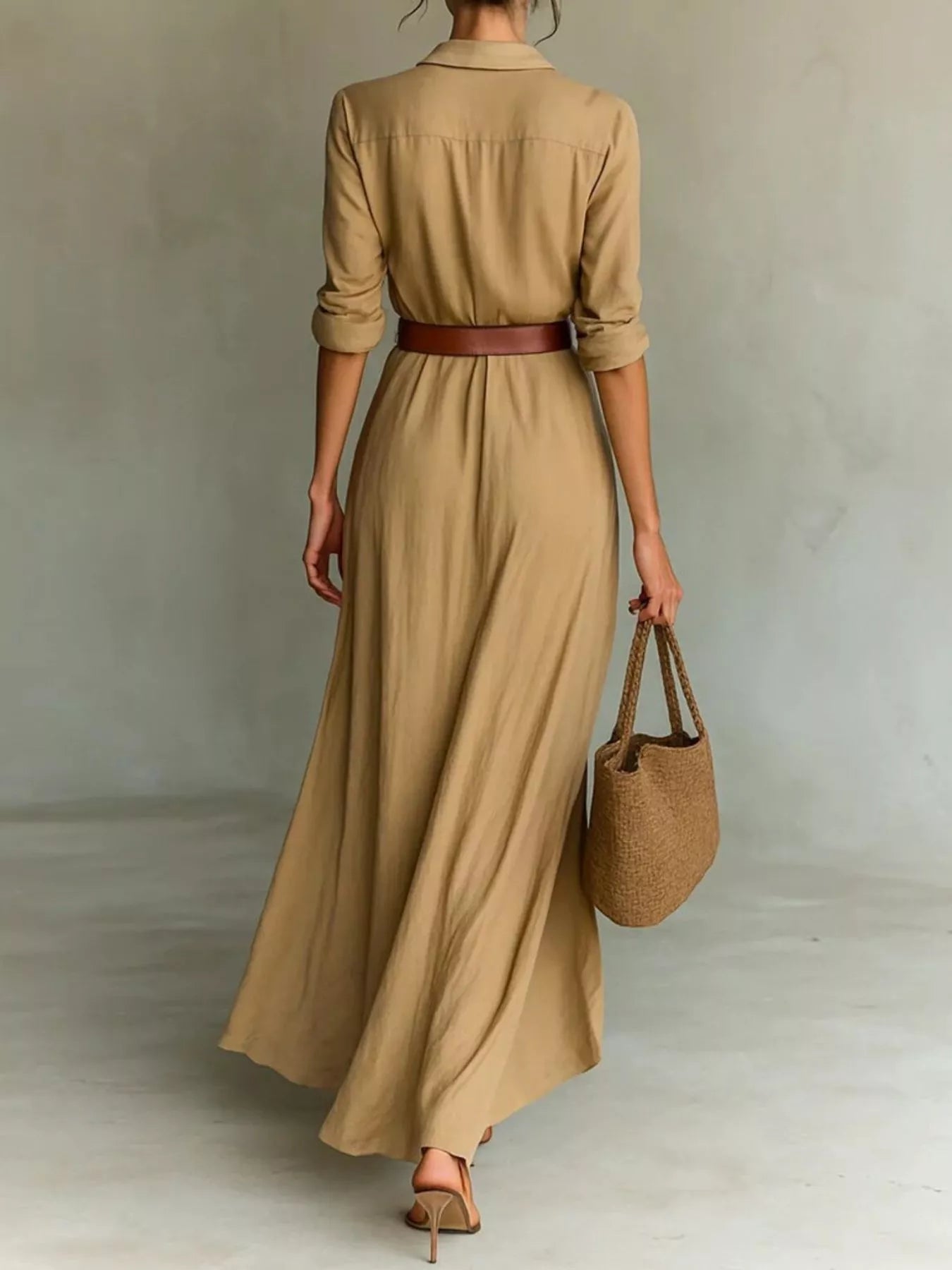 Full Size Elegant V-Neck Ruched Maxi Dress with Belt Plus Size Secondary image