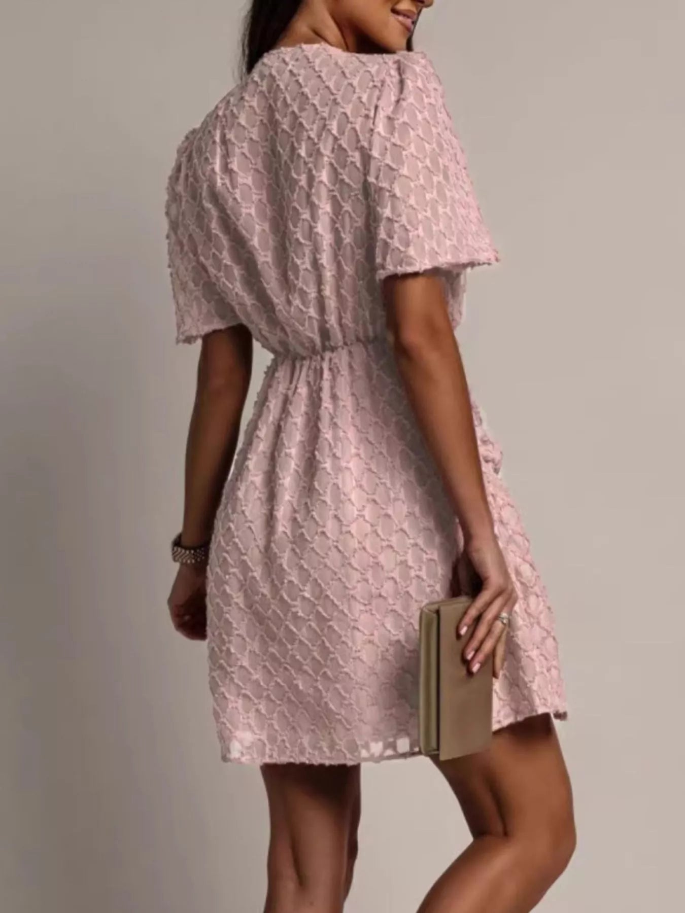 Textured V-Neck Ruched Mini Dress Secondary image