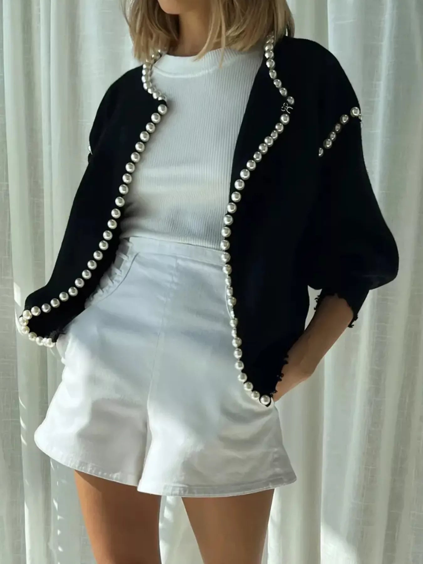 Pearl Trimmed Open Front Cardigan Secondary image