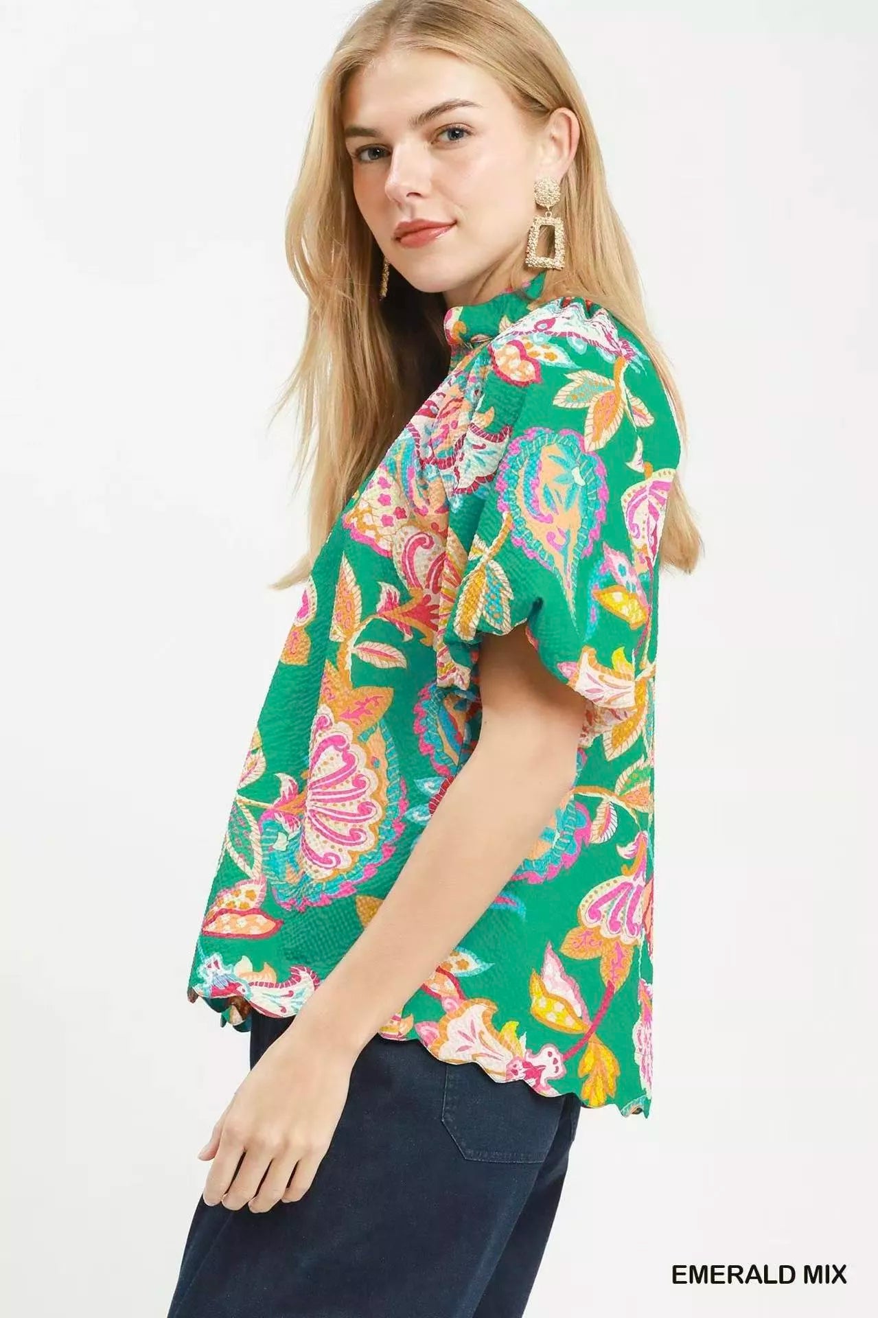 Umgee Mix Floral Print Scallop Hem Blouse Secondary image