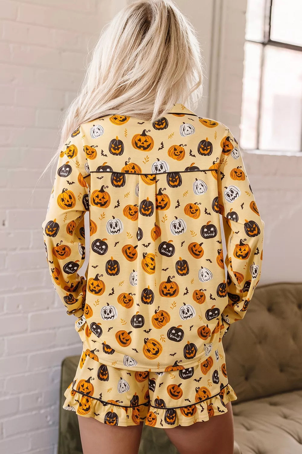Halloween Pumpkin Print Long Sleeve Two Piece Lounge Set Secondary image