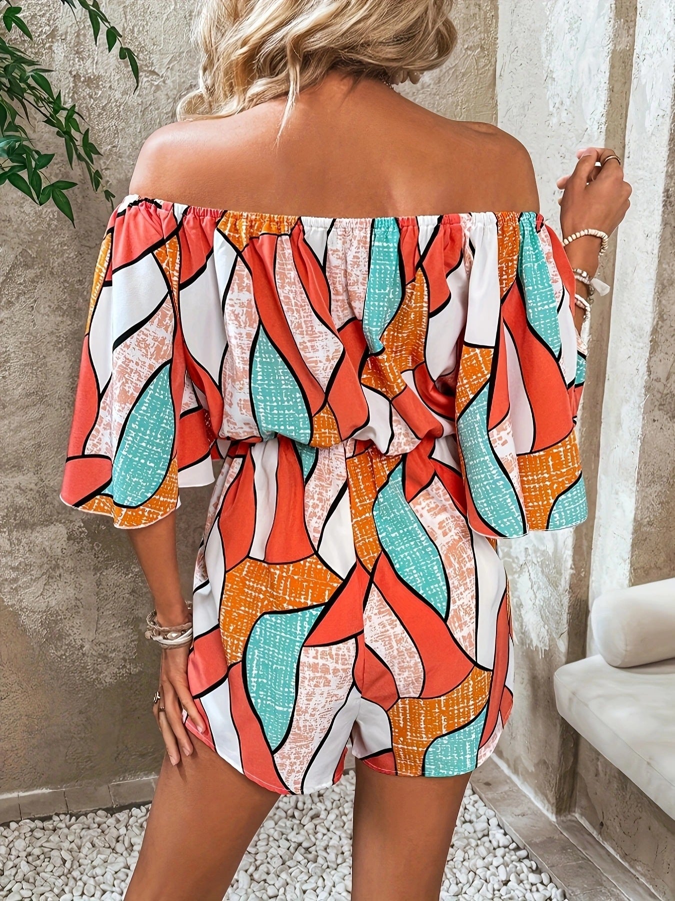 Off-Shoulder Drawstring Waist Romper Secondary image