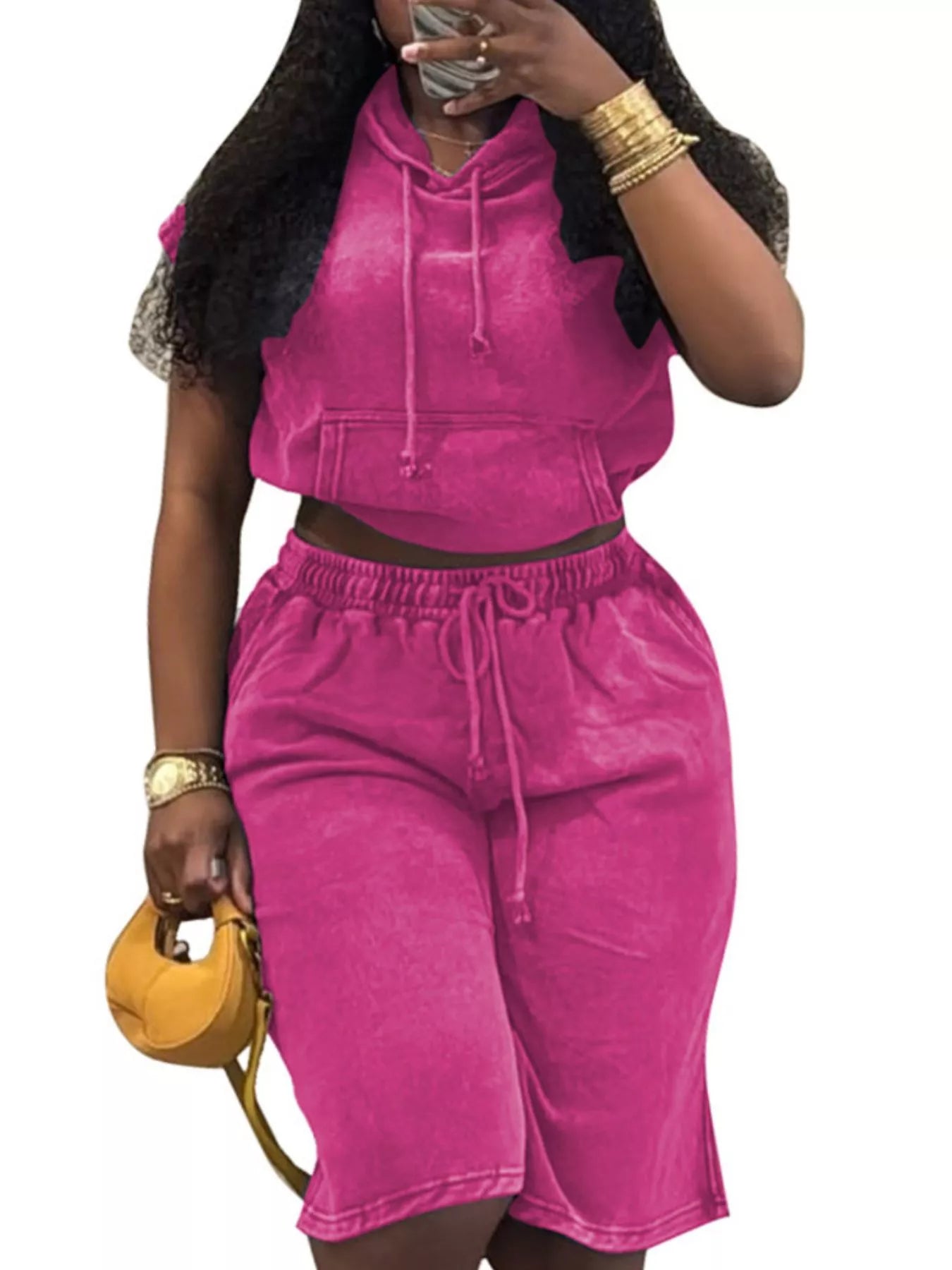 Hooded Crop Top and Shorts Set Secondary image