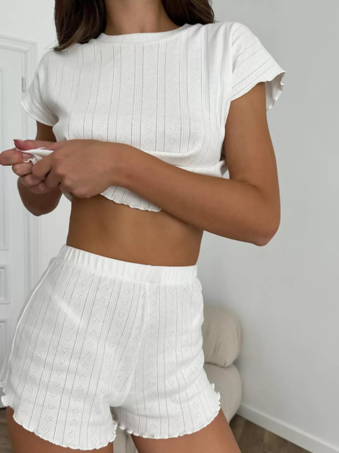 Ribbed Knit Short Sleeve Top and Shorts Lounge Set Secondary image