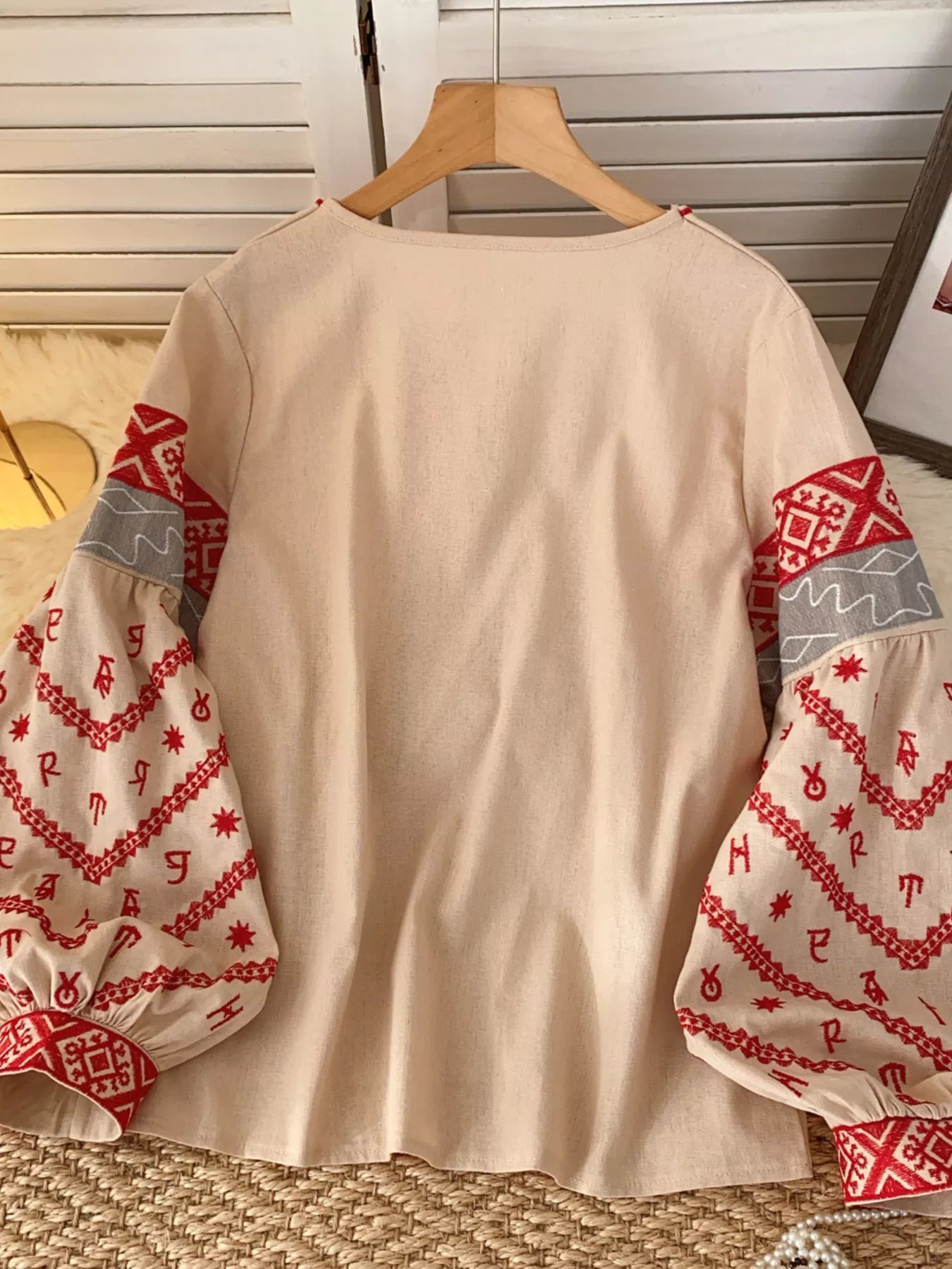 Embroidered Tie Neck Blouse Secondary image