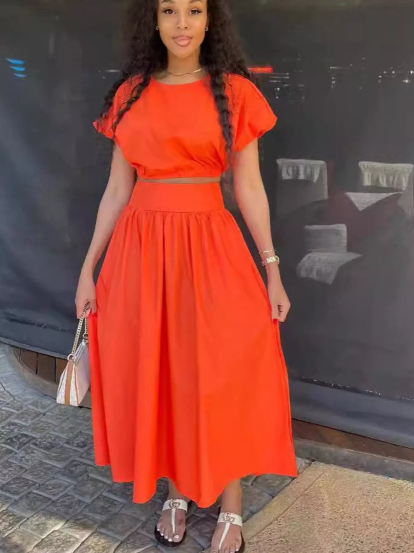 Short Sleeve Crop Top and Skirt Set Secondary image