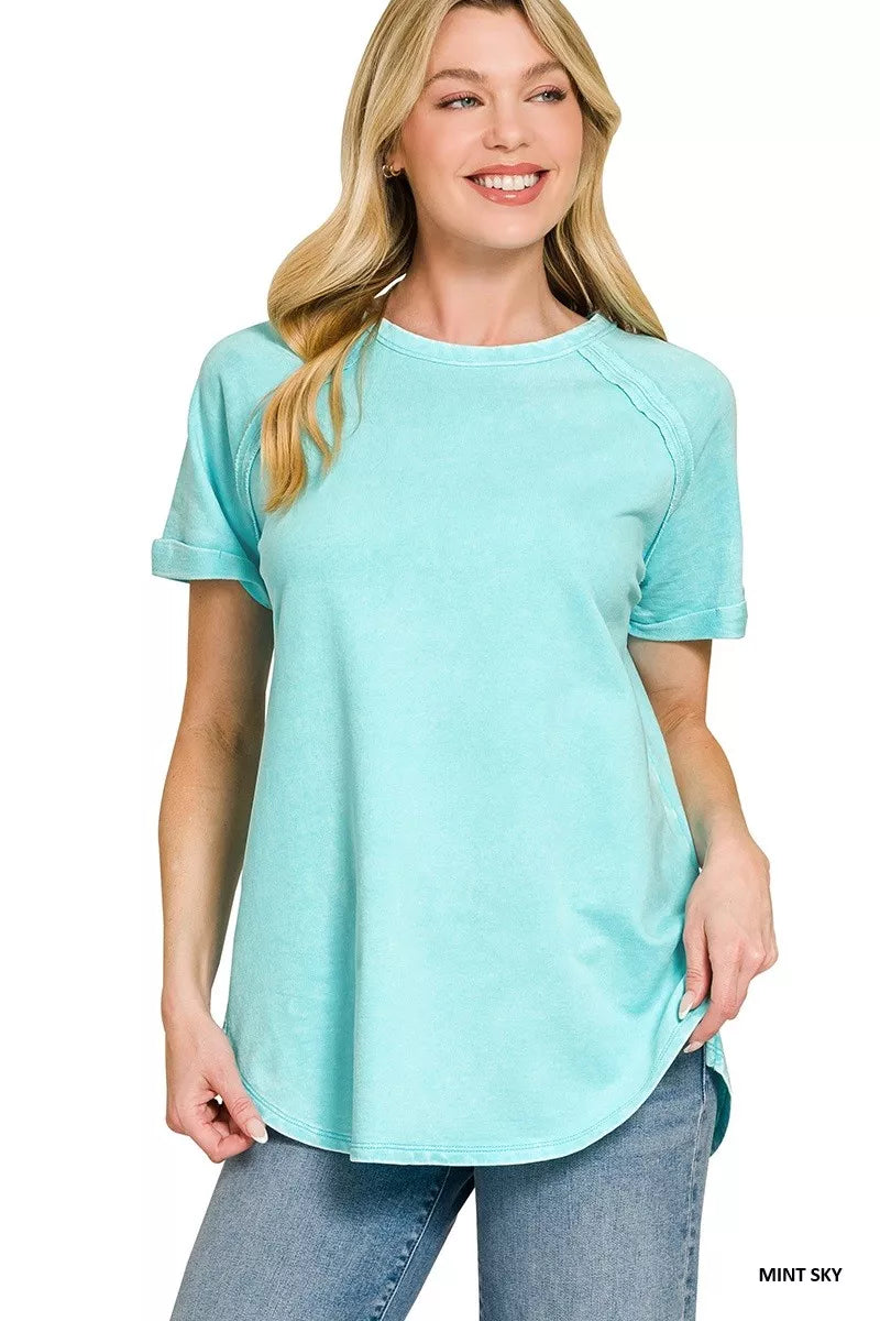 Zenana French Terry Washed Curved Hem Top Secondary image
