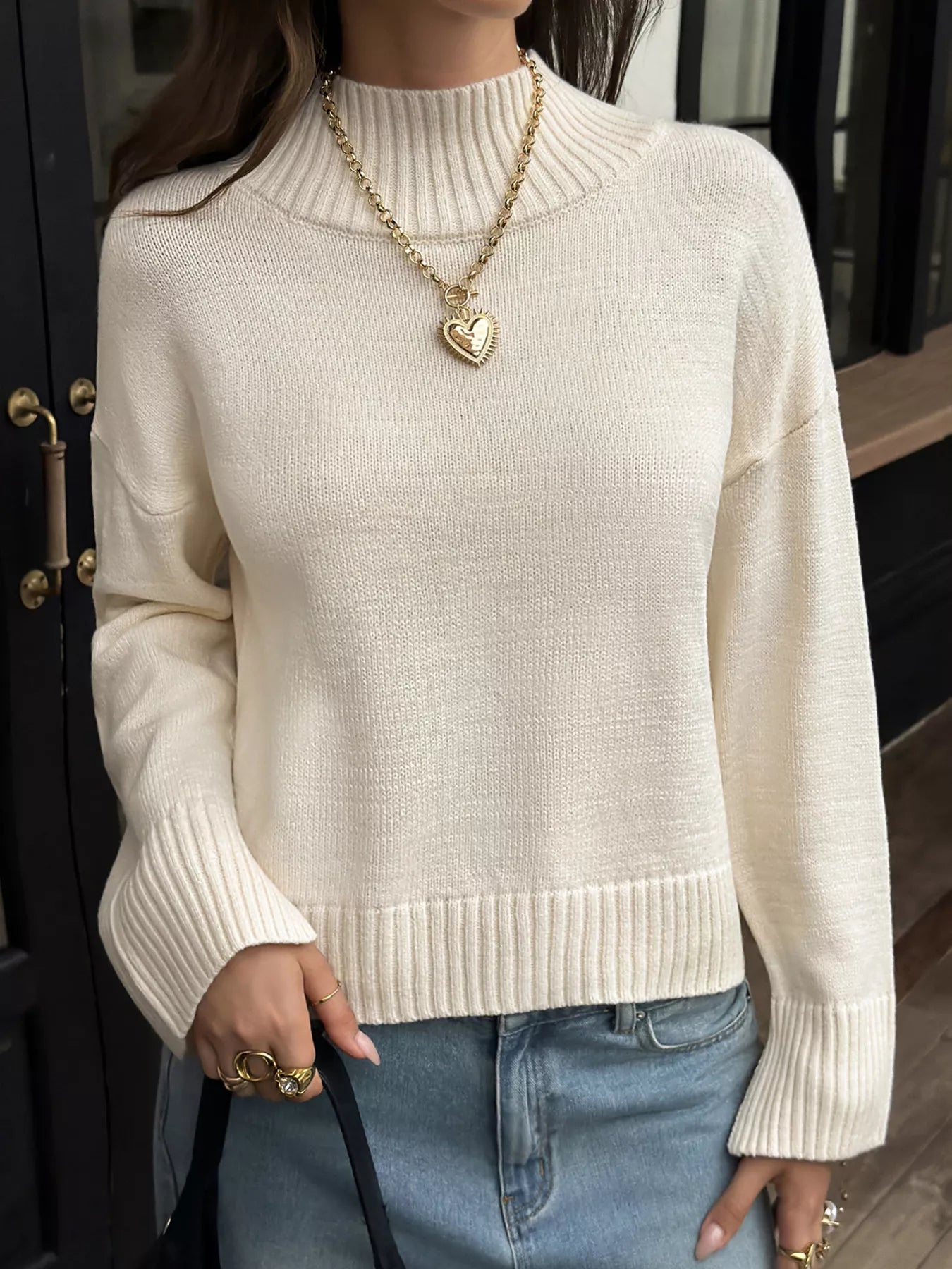 Mock Neck Dropped Shoulder Sweater Secondary image