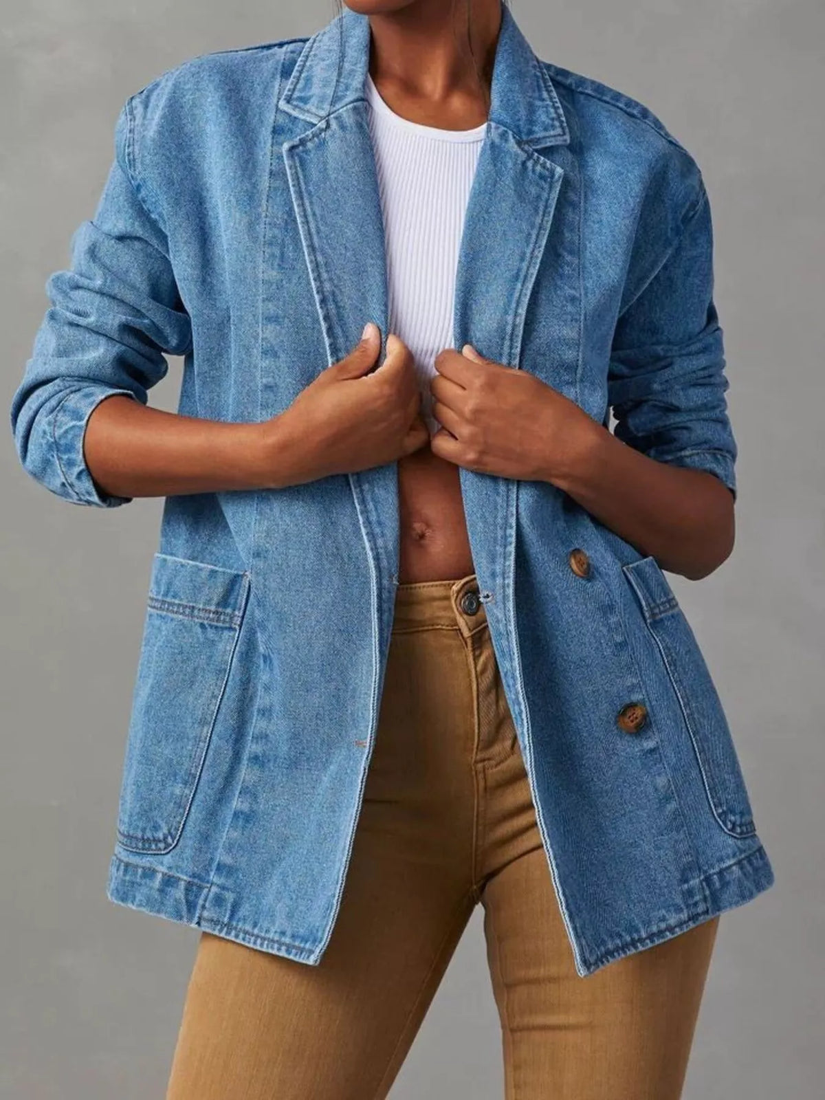 Classic Button Down Denim Blazer Jacket - photo 1