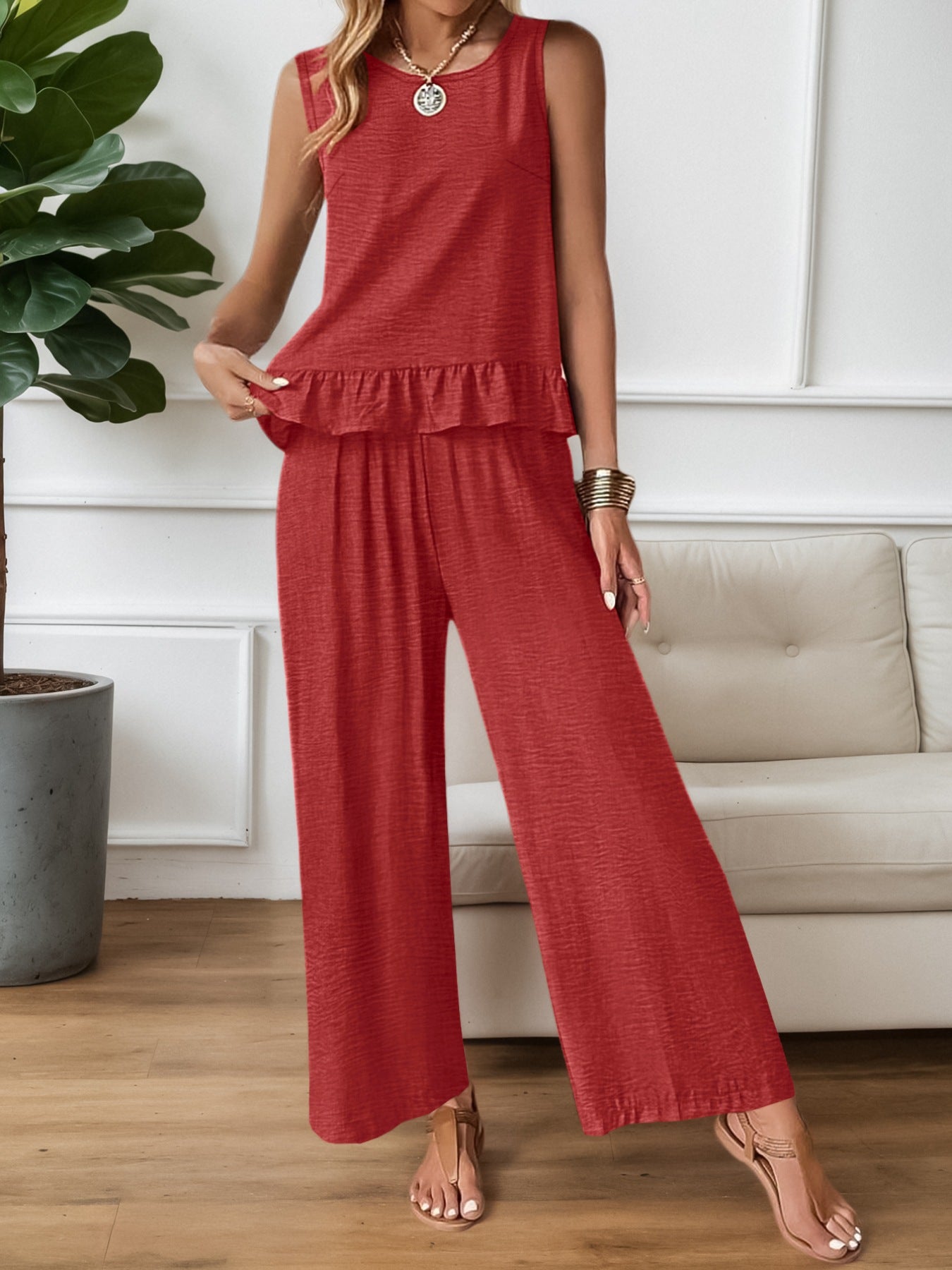 Ruffle Hem Tank and Pants Set Secondary image
