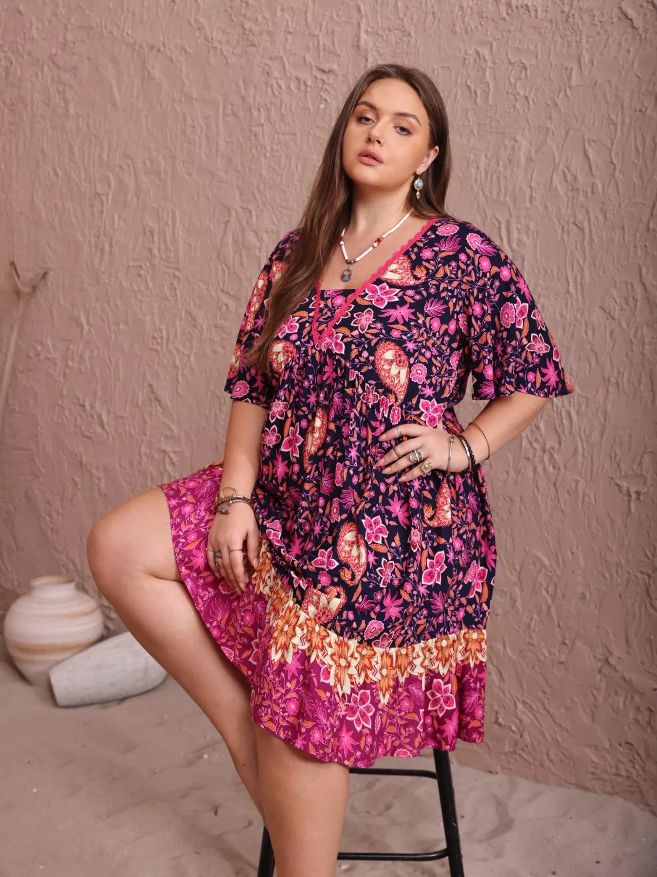 Plus Size Floral Flutter Sleeve Dress Secondary image