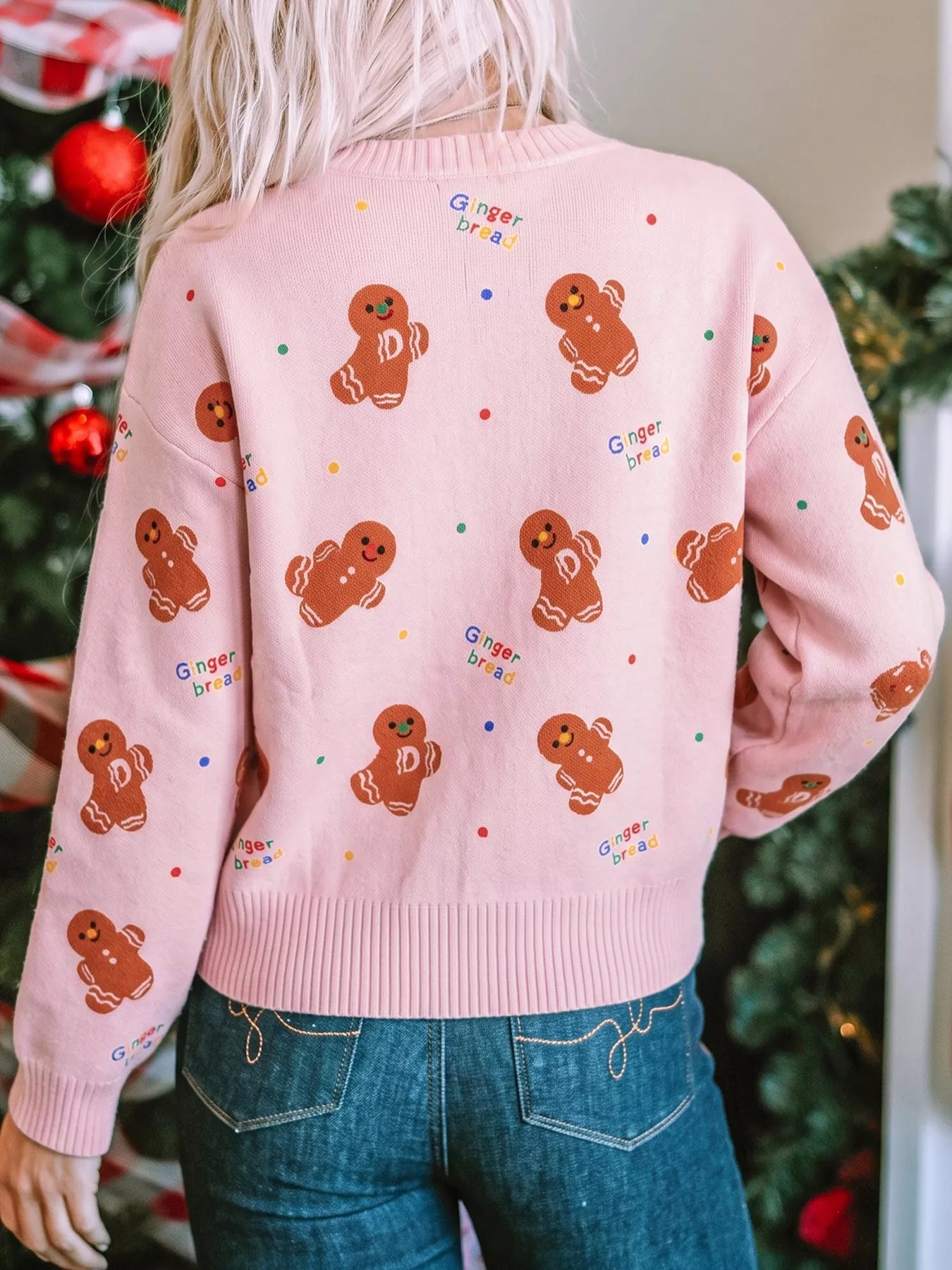 Gingerbread Pattern Long Sleeve Round Neck Sweater Secondary image