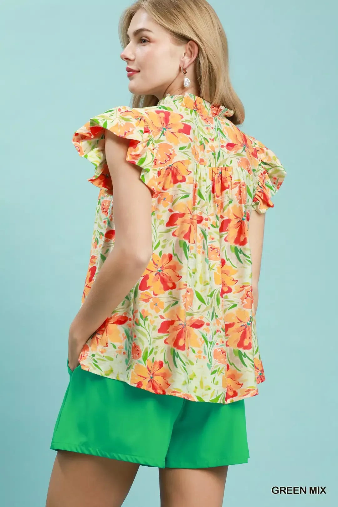 Umgee Smocked Yoke Ruffle Sleeve Floral Blouse Secondary image