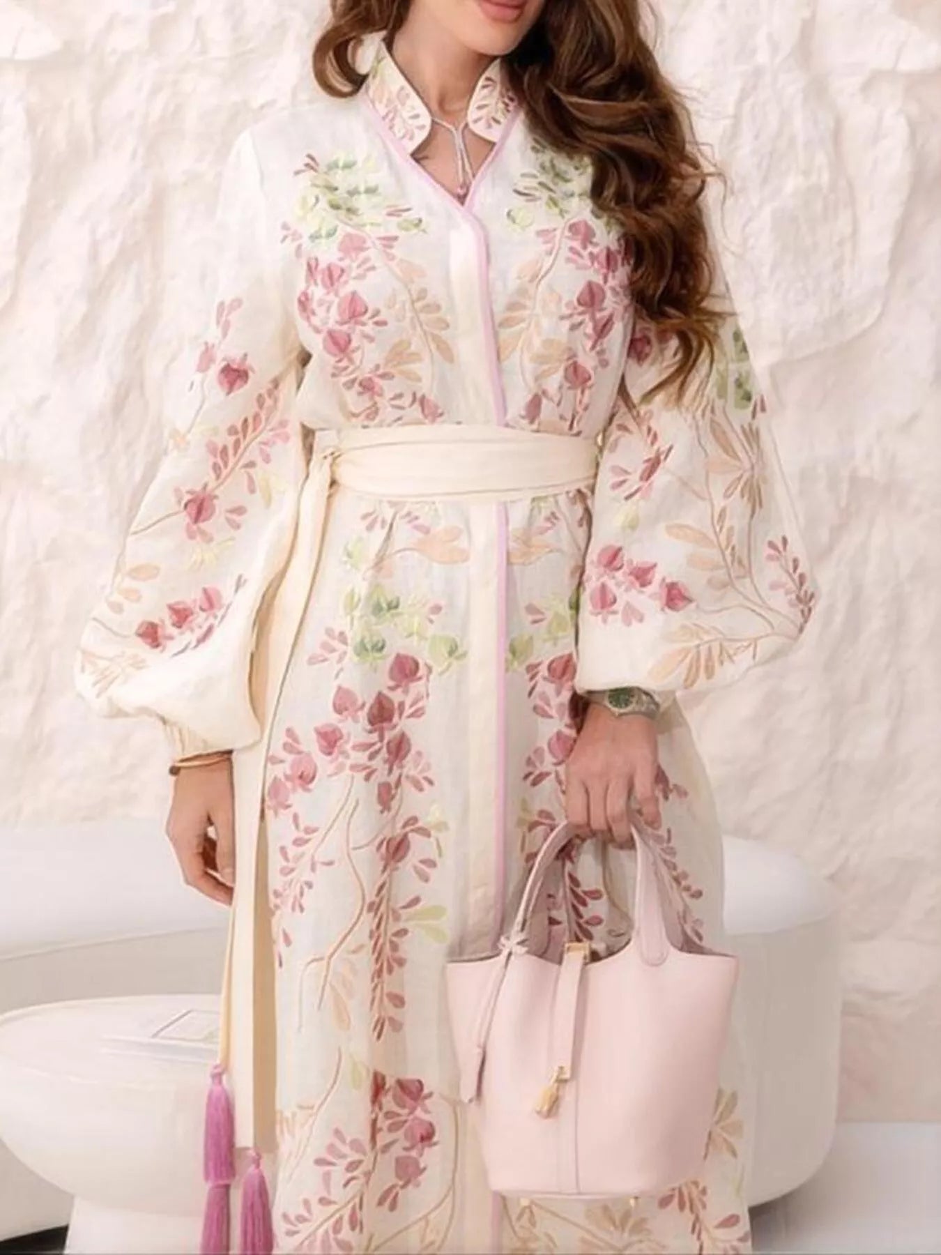 Floral Tie Waist Long-Sleeve Maxi Dress Secondary image