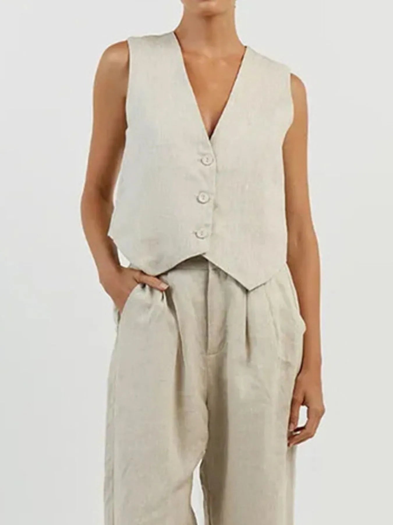 Full Size V-Neck Vest and Wide Leg Pants Set Plus Size Secondary image