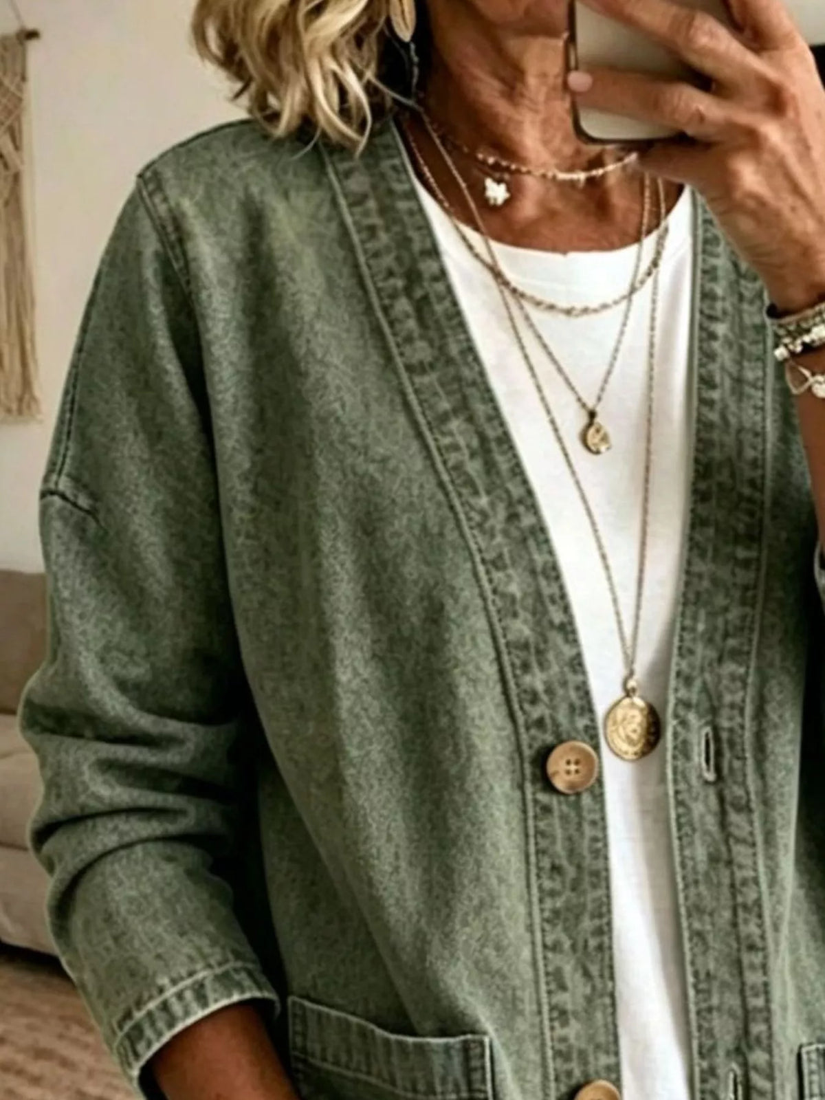 Women's V-Neck Button-Down Denim Jacket – Classic Cotton Jacket in 4 Colors - photo 9