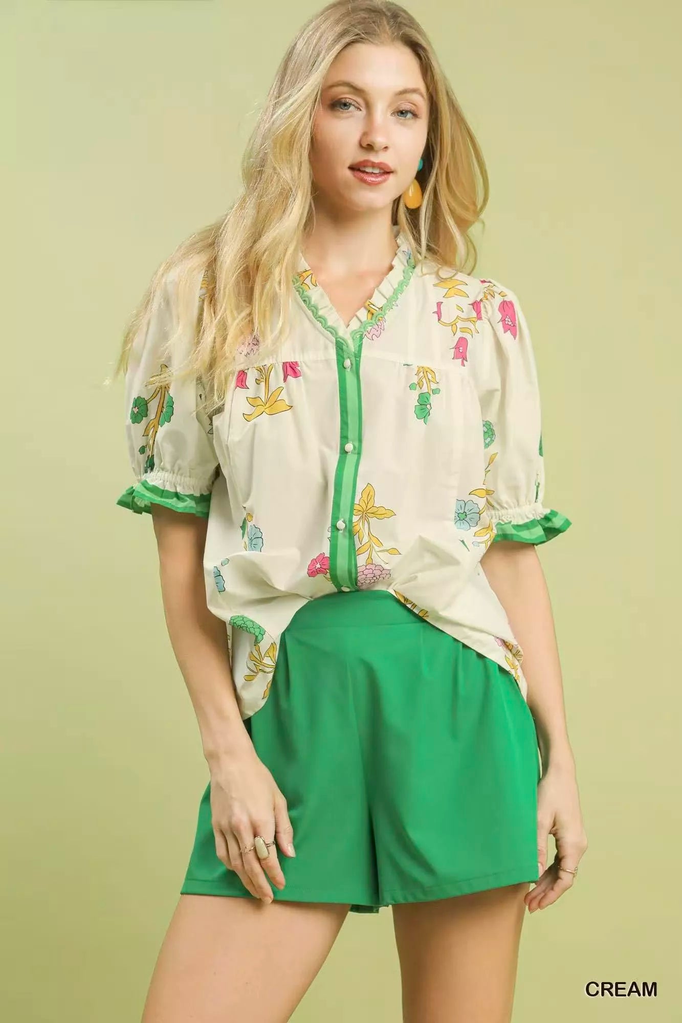Umgee Petal Parade Print Button-Down Blouse Secondary image