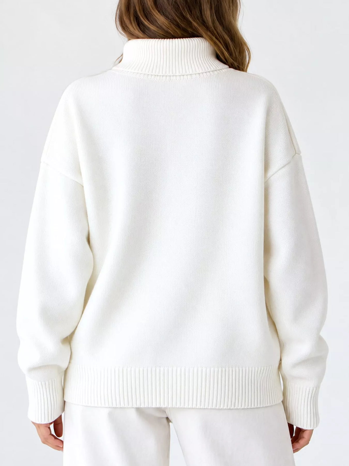 Women's Oversized Ribbed Turtleneck Sweater – Dropped Shoulder Relaxed Fit - photo 4