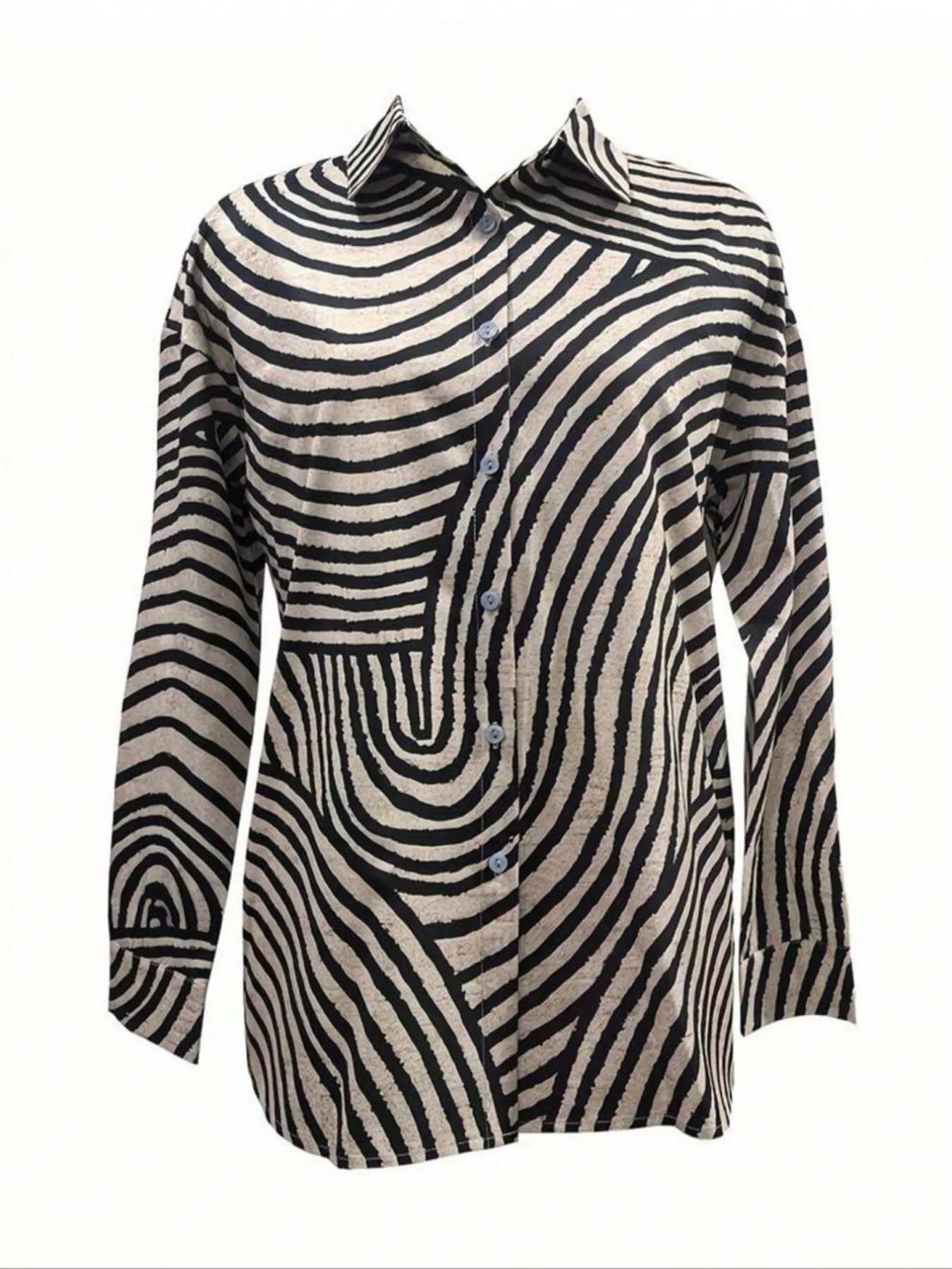 Striped Print Long Sleeve Button-Down Shirt Secondary image