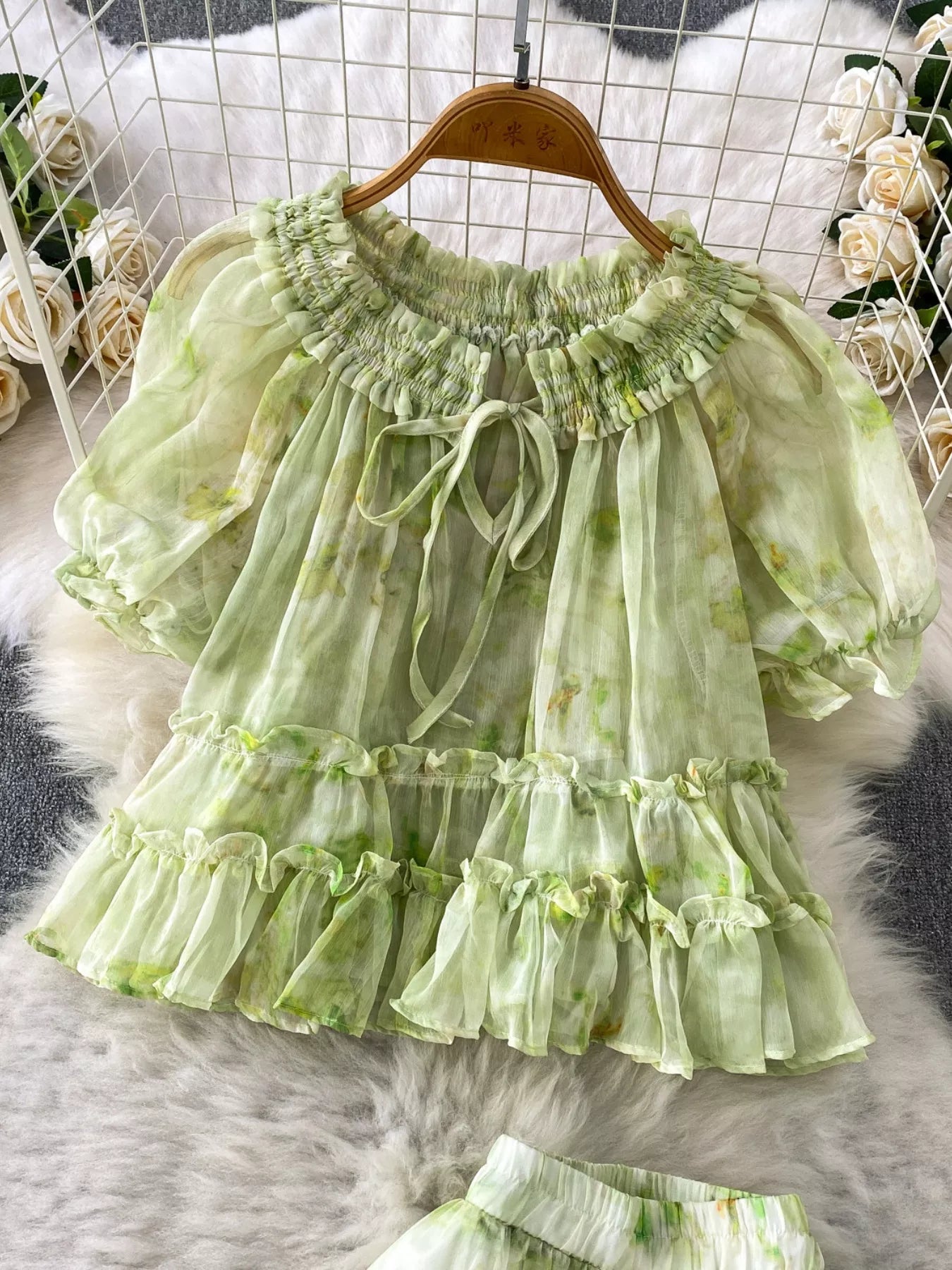 Floral Print Ruffle Hem Blouse and Skirt Set Secondary image