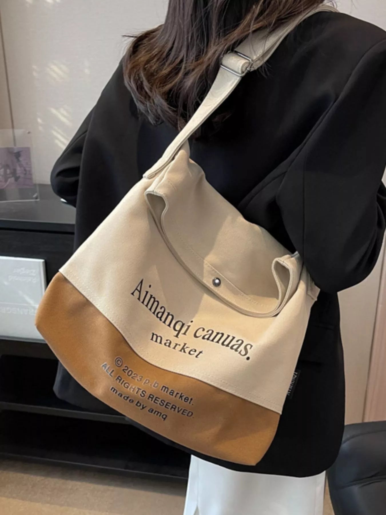 Color Block Canvas Shoulder Bag Secondary image