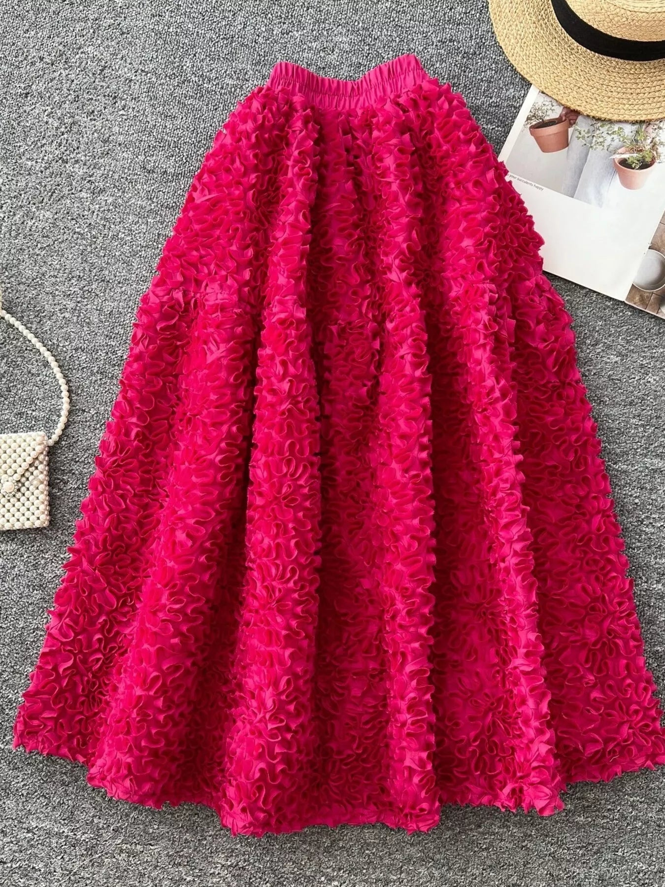 Elegant 3D Lace Trim High‑Waist A‑Line Midi Skirt Secondary image
