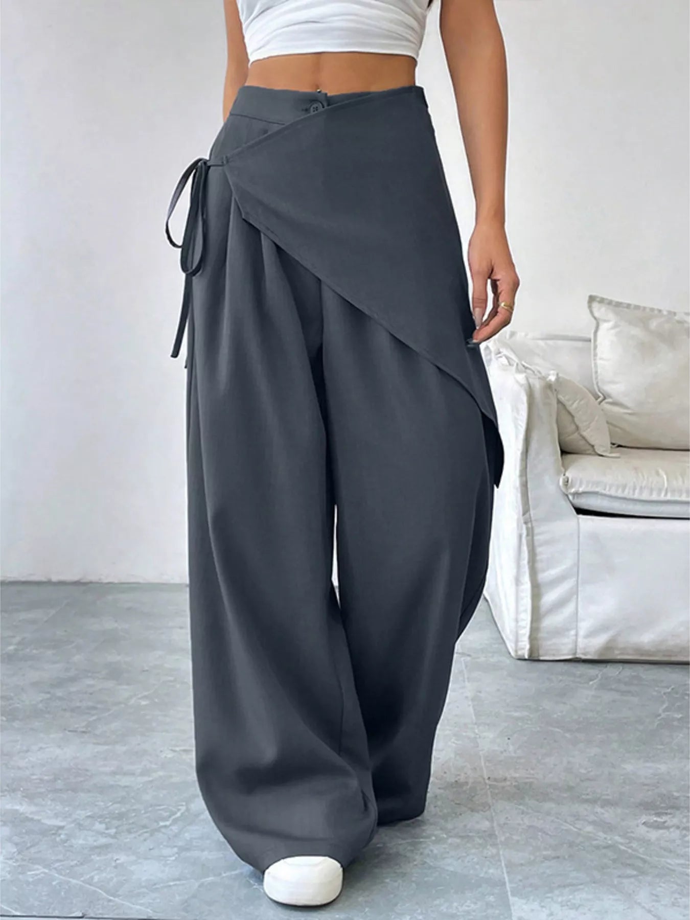 Asymmetrical Wrap Wide-Leg Pants Secondary image