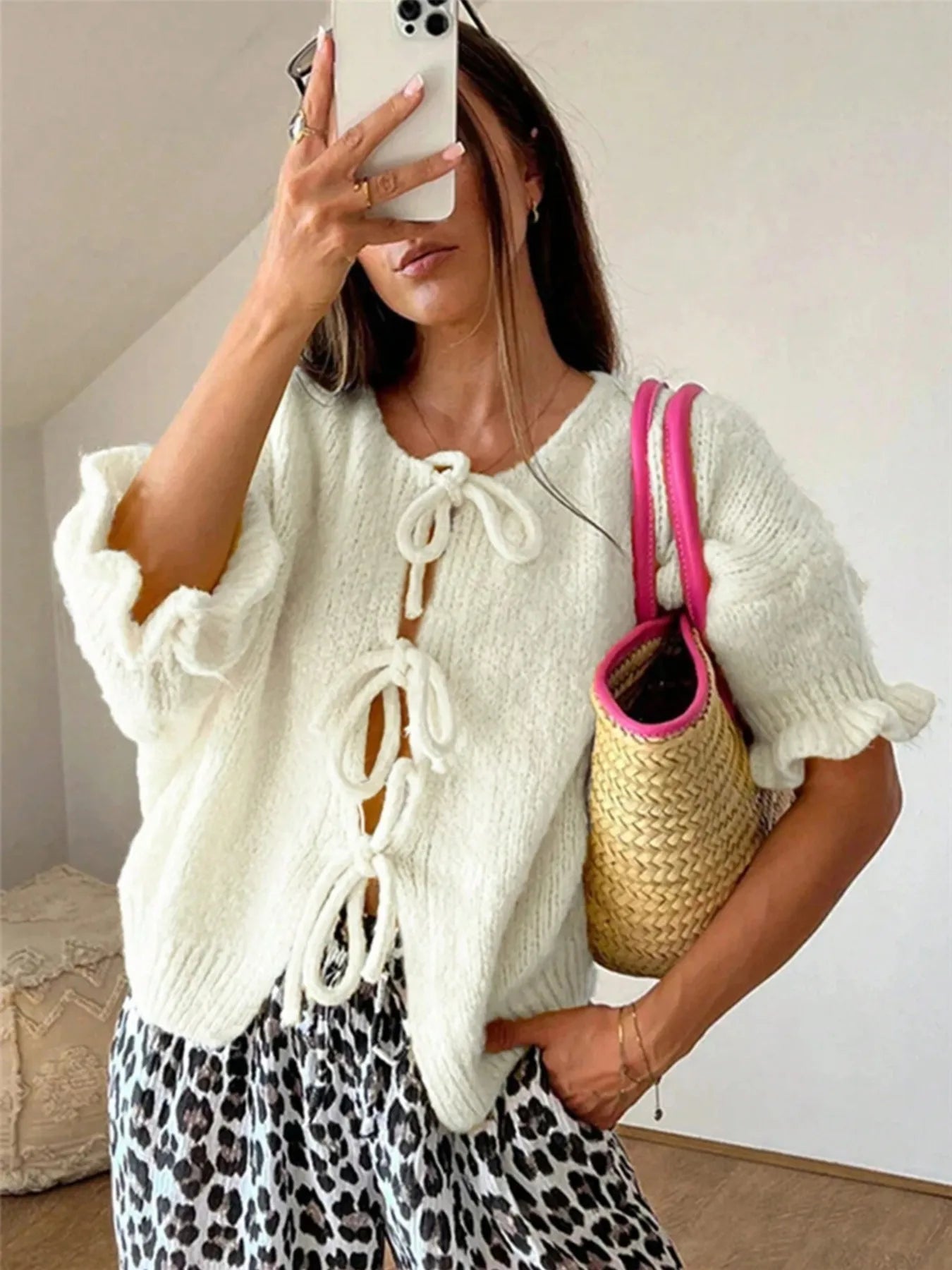 Tie-Front Cropped Cardigan Secondary image