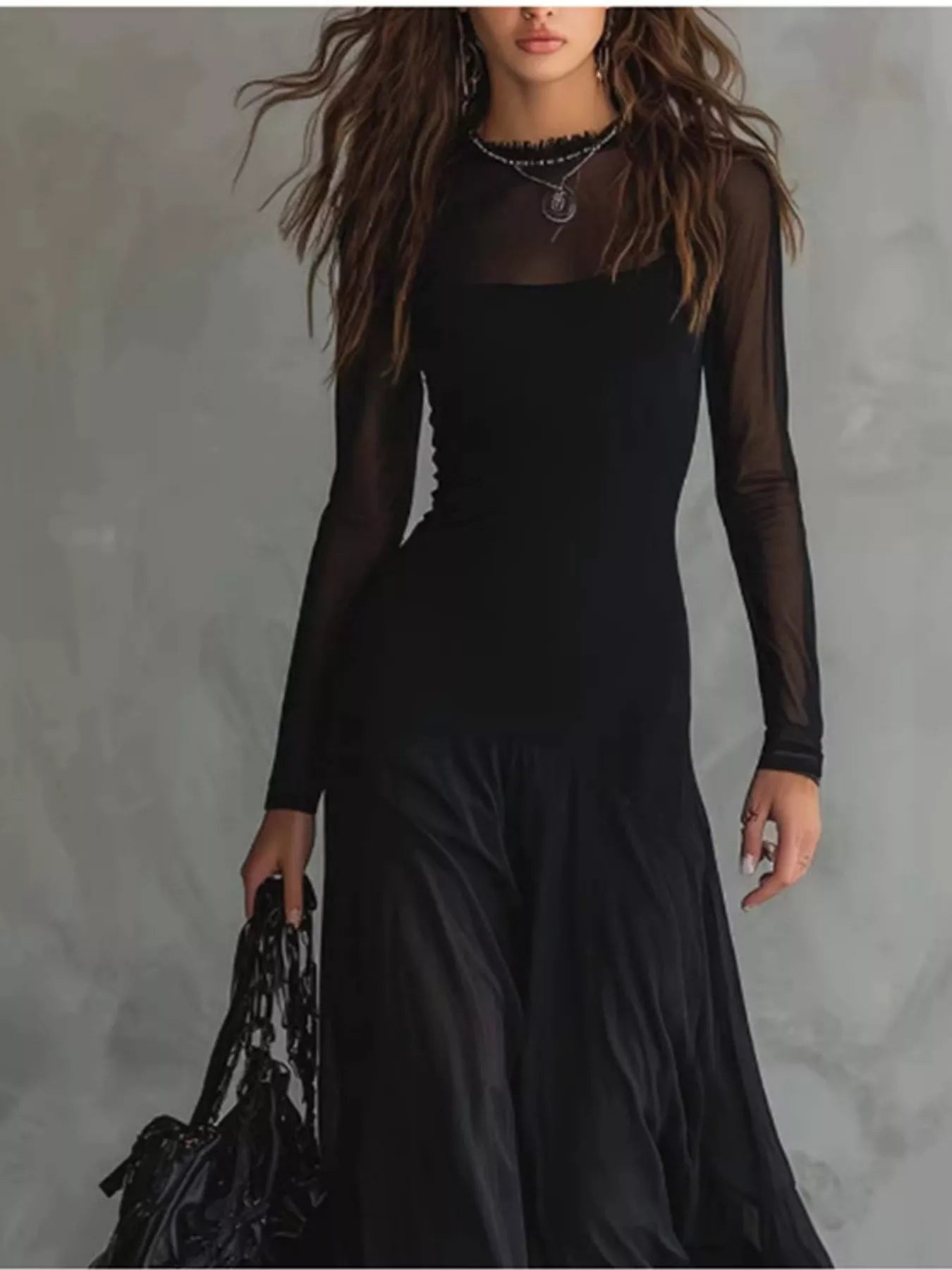 Full Size Sheer Mesh Long Sleeve Maxi Dress Plus Size Secondary image
