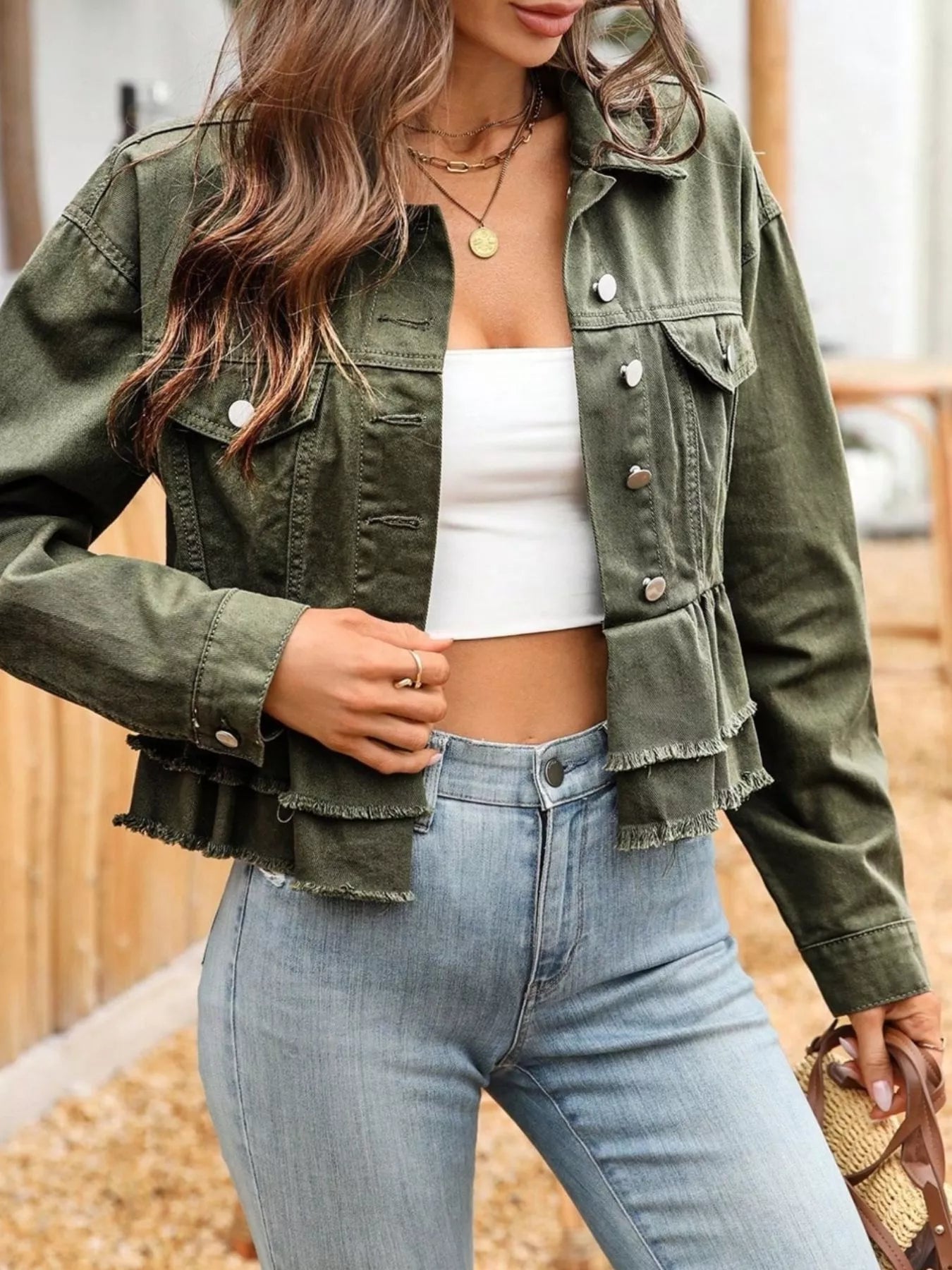 Ruffle Raw Hem Denim Jacket Secondary image