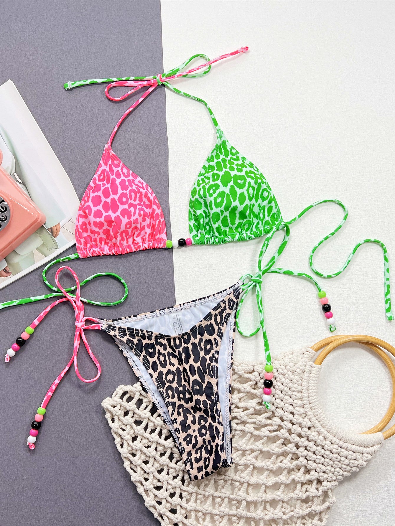 Leopard Tied Halter Neck Bikini Set Secondary image