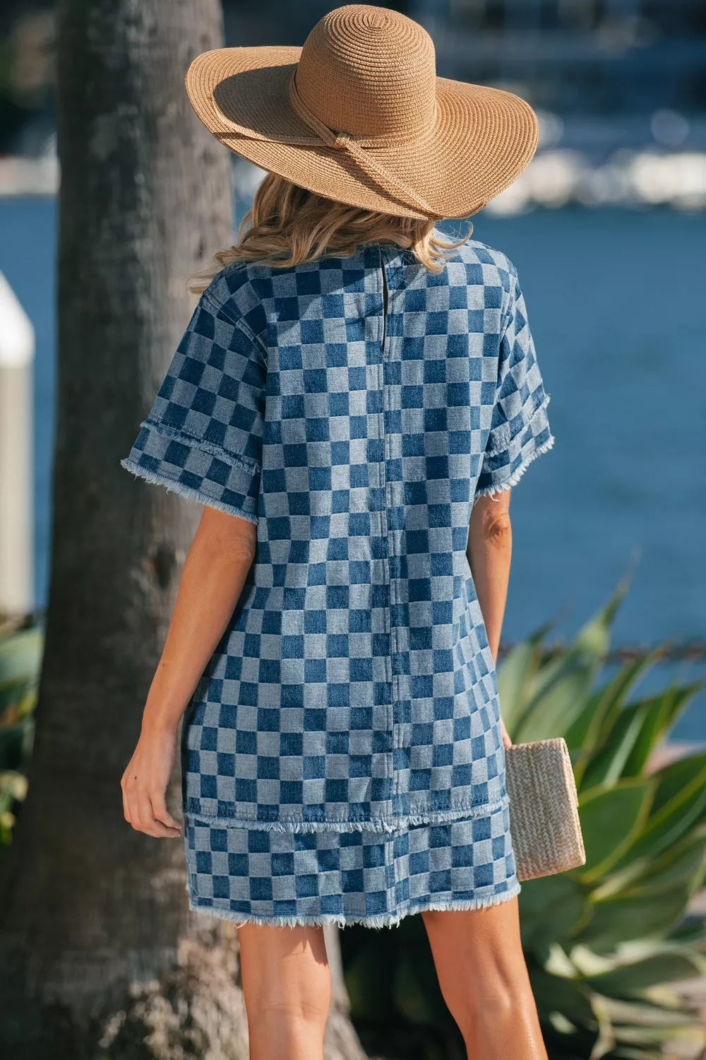 Frayed Hem Checkered Denim Mini Dress Secondary image