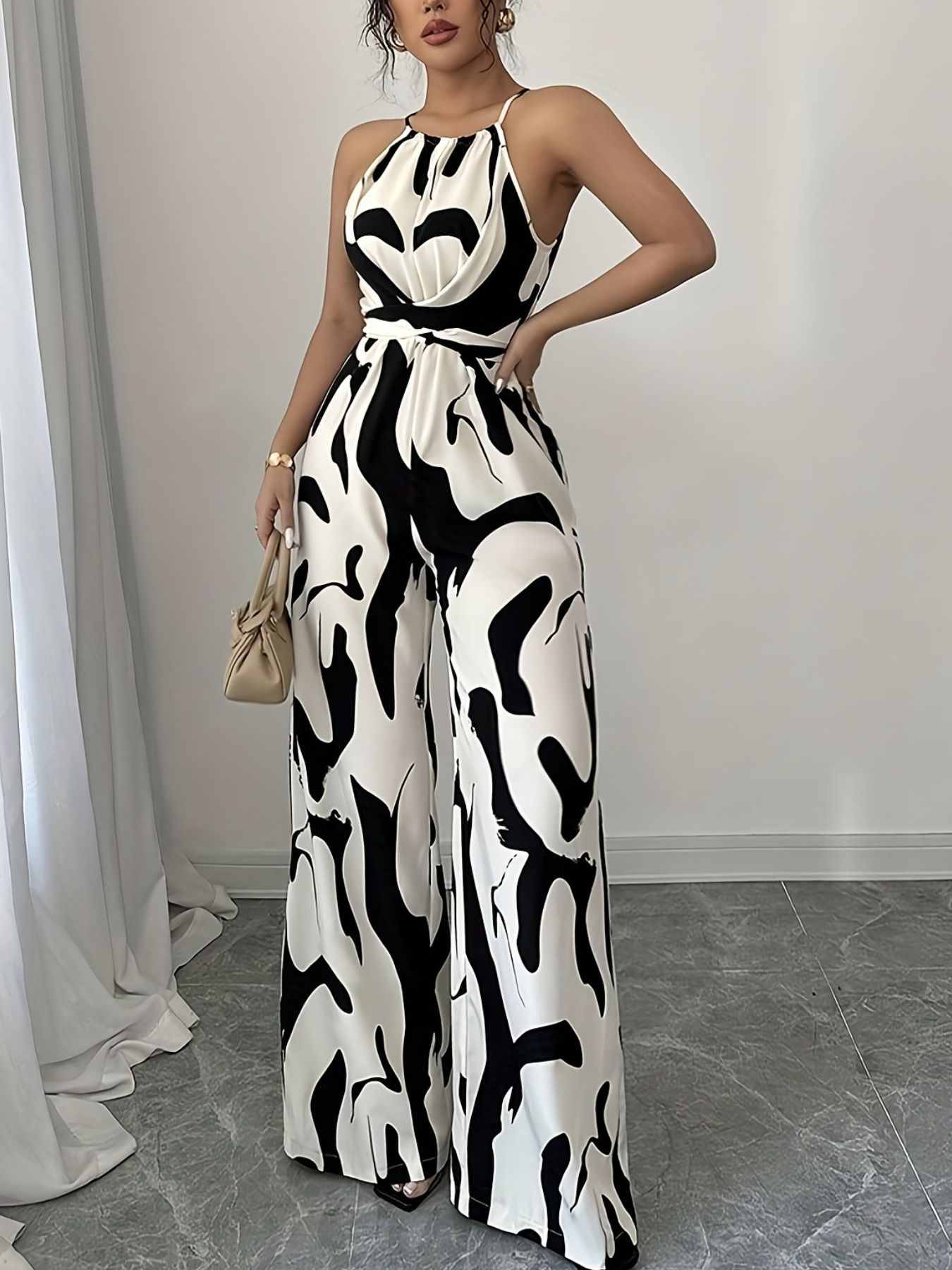 Abstract Print Sleeveless Wide Leg Jumpsuit Secondary image