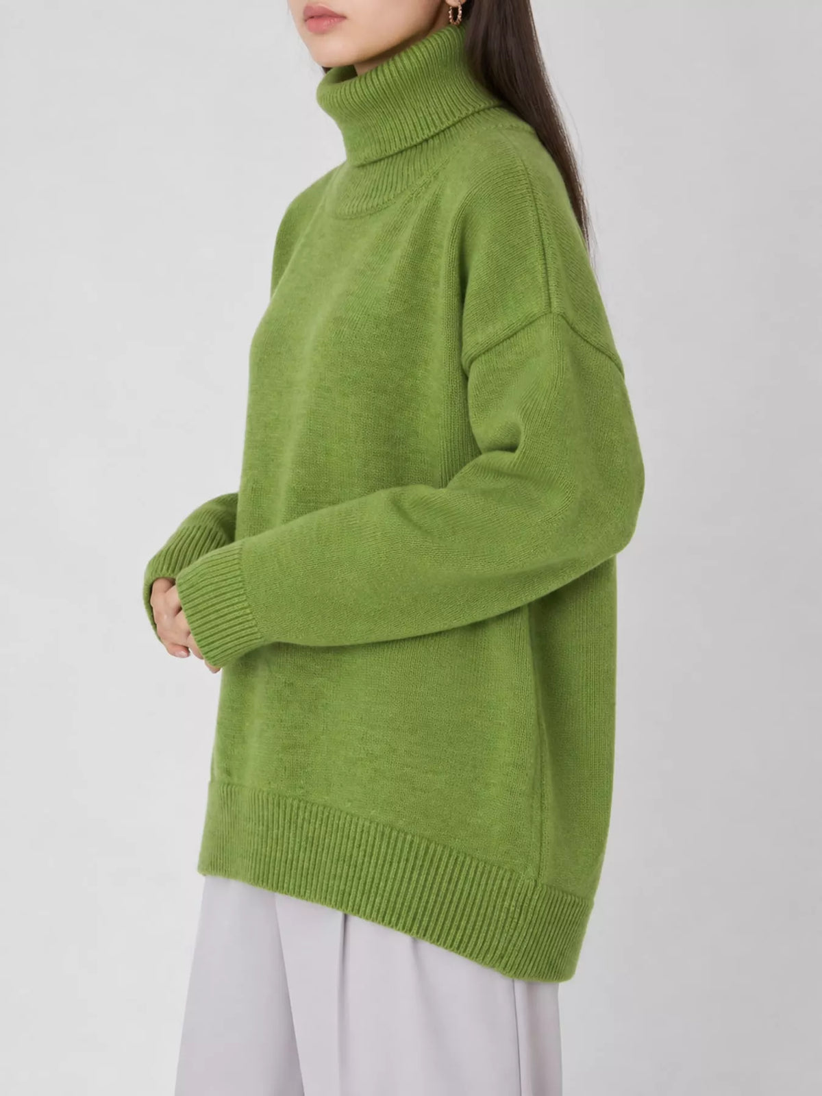 Women's Oversized Ribbed Turtleneck Sweater – Dropped Shoulder Relaxed Fit - photo 45