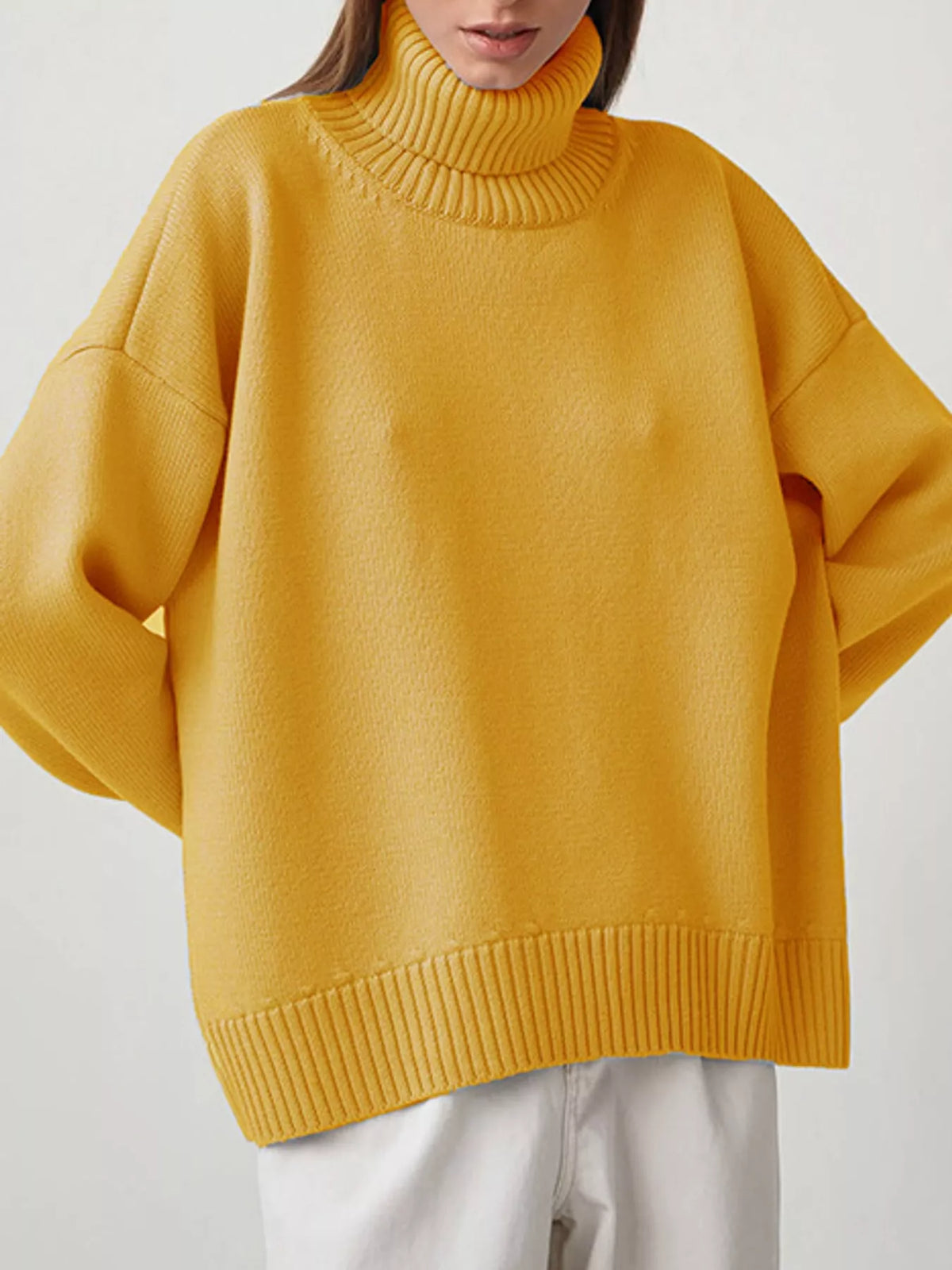 Women's Oversized Ribbed Turtleneck Sweater – Dropped Shoulder Relaxed Fit - photo 25