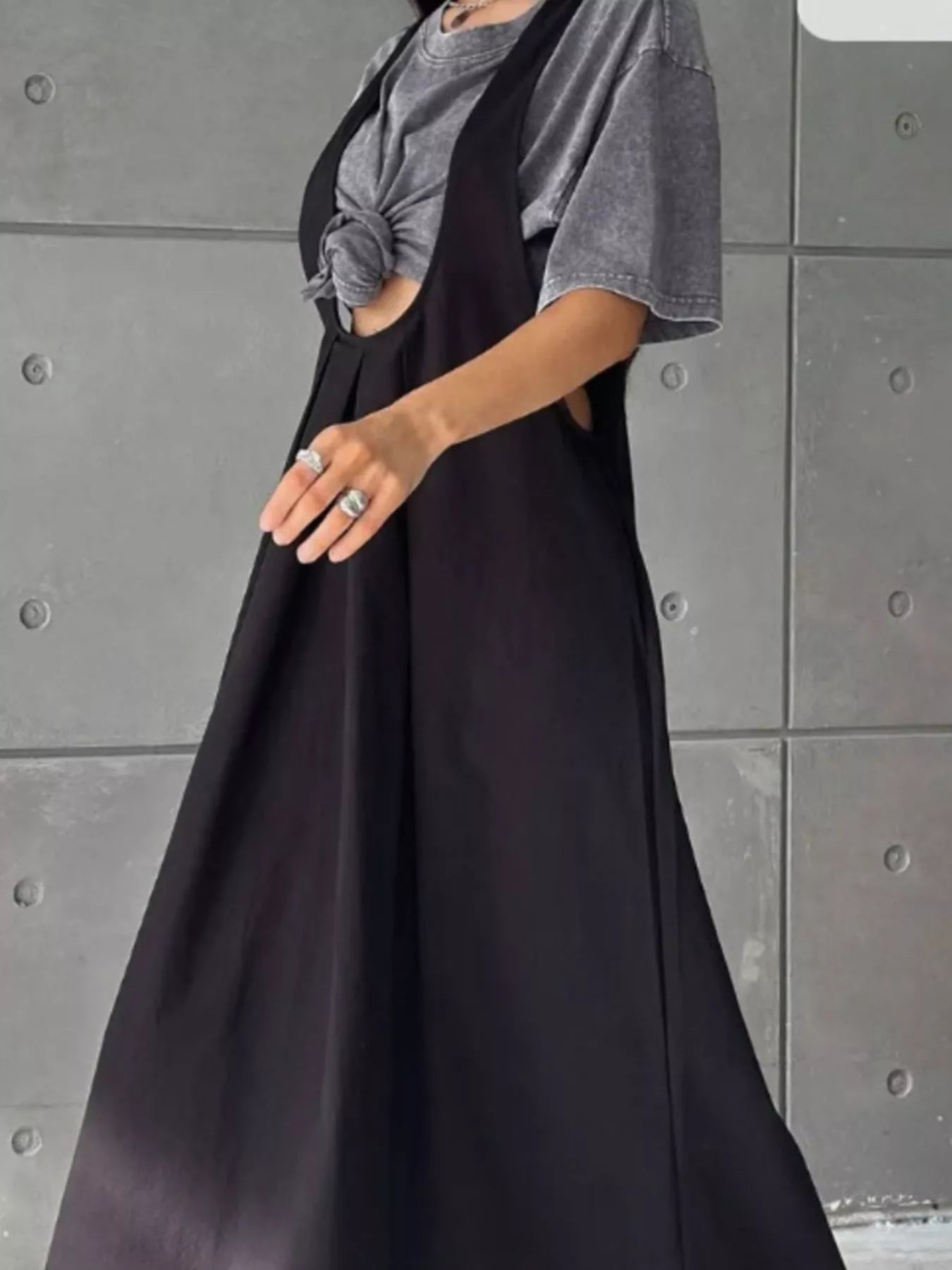 Pleated Overall Dress with Pockets Secondary image
