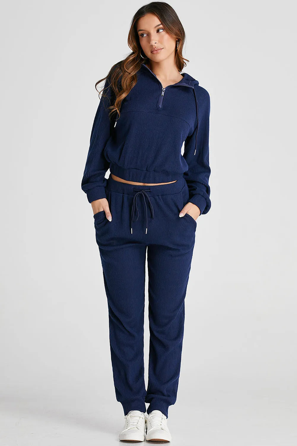 Drawstring Half Zip Hoodie and Joggers Active Set Secondary image